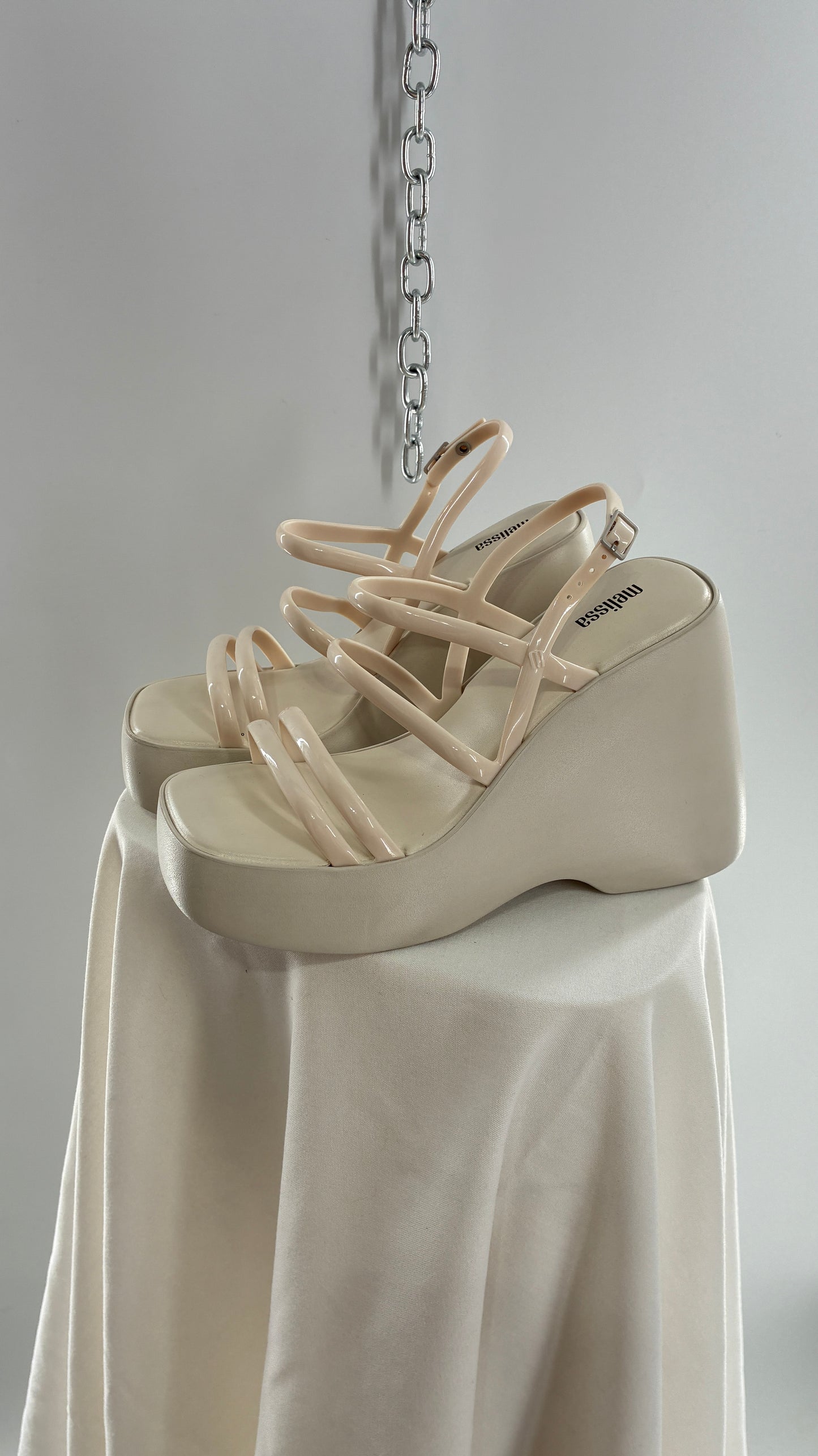 MELISSA Jelly Jessie Beige Chunky Wedge Platform Sandal (10)