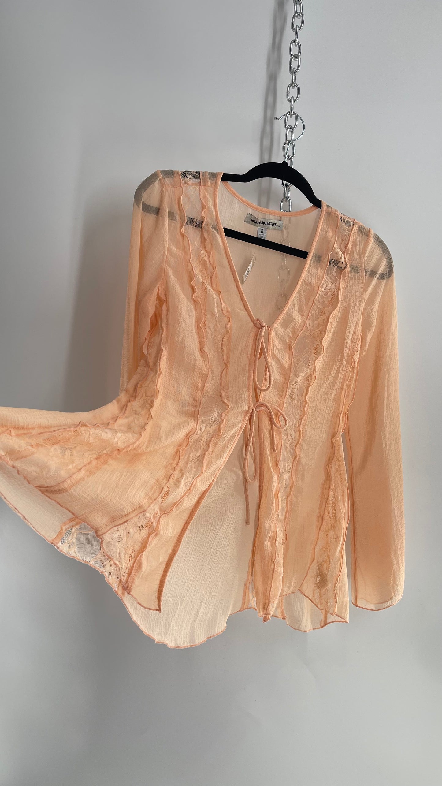Urban Outfitters Peachy Orange Ruffled Tie Bust Blouse (Medium)