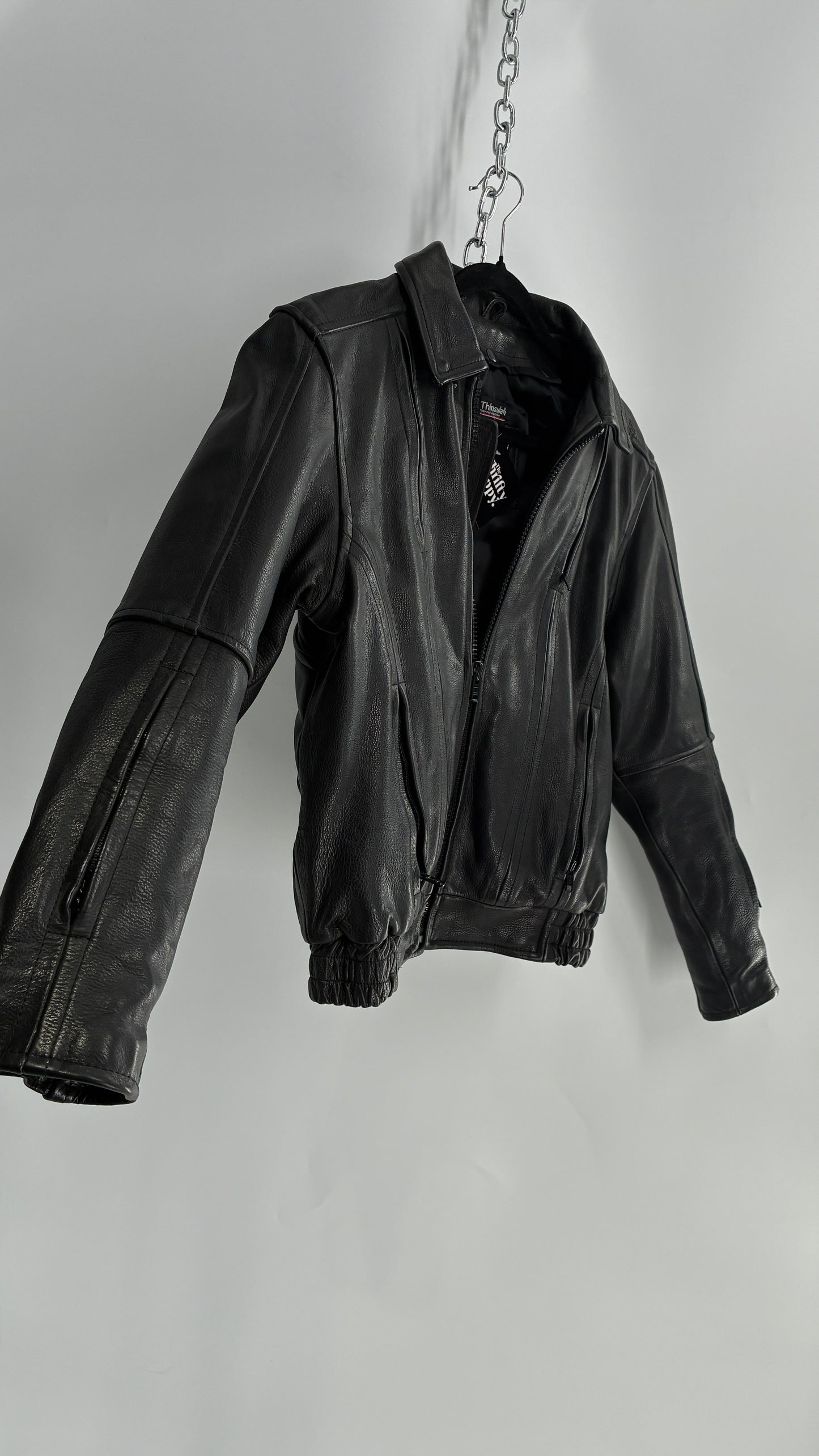 Thinsulate RAIDER Black Leather Motorcycle Bomber Jacket (12)