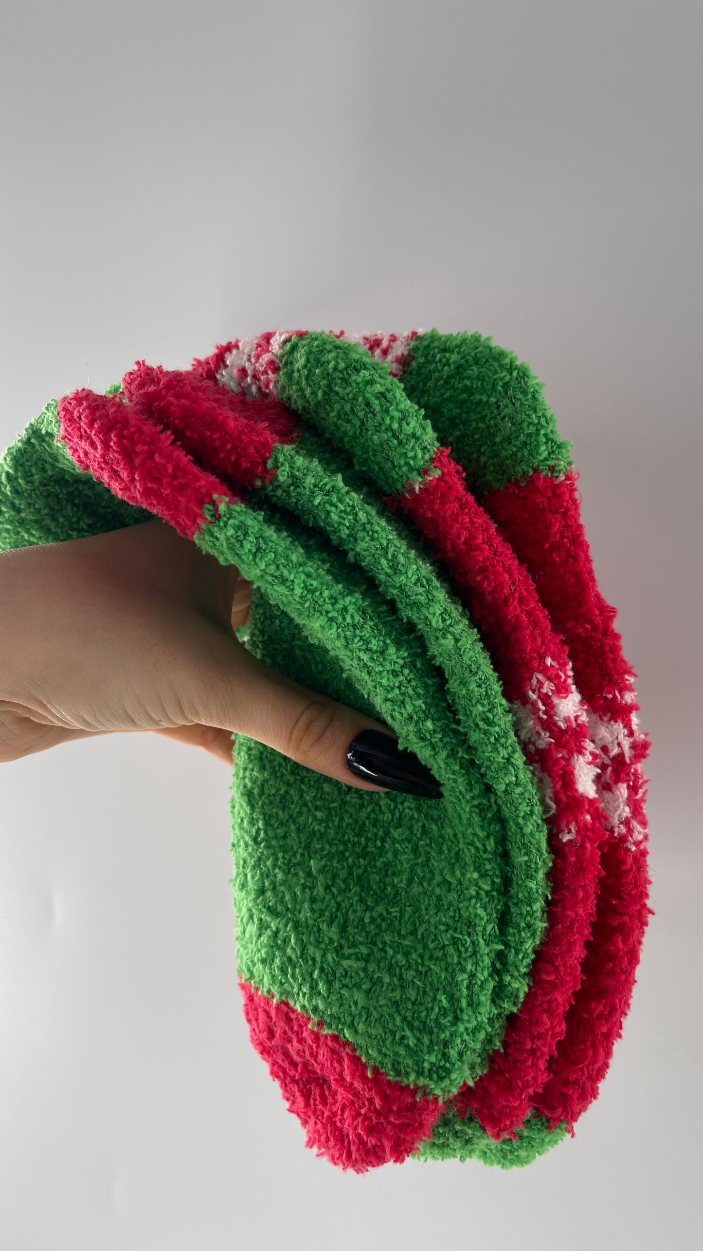 Festive Fuzzy Christmas Color Block Red Green Socks (Sz 8-12)