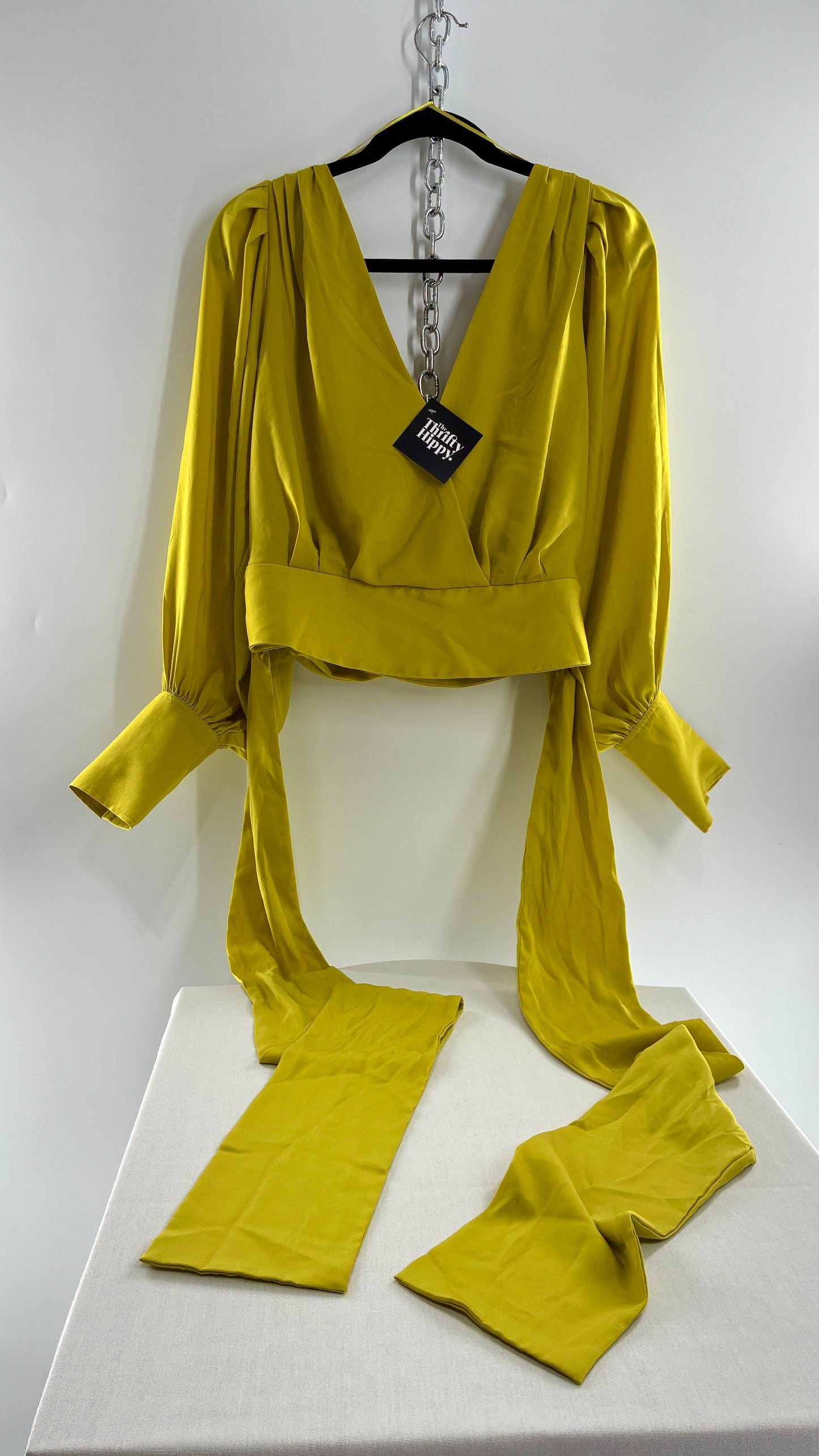 BANANA REPUBLIC Balloon Sleeve Chartreuse Green Wrap Around Blouse (10)