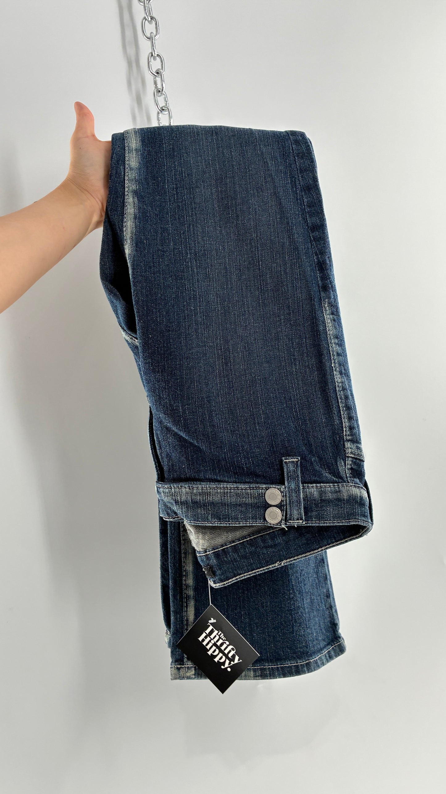 Vintage GUESS CO Ultra Low Rise Jeans with Bleached Seams and Button Side Closure (26)