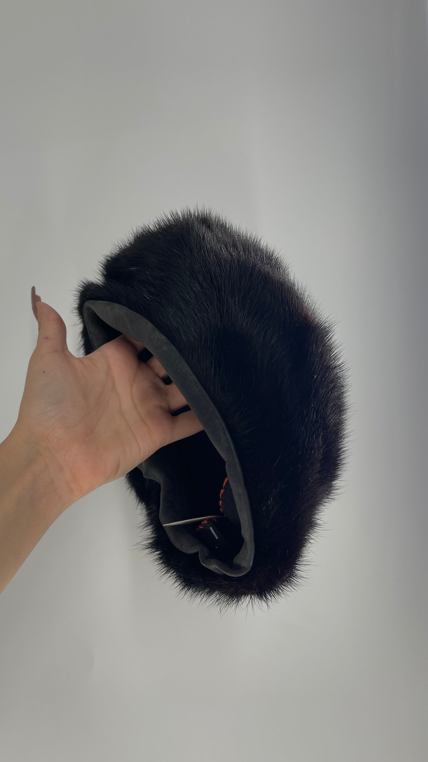Vintage Genuine Fur Beret with Black Leather Inner Trim
