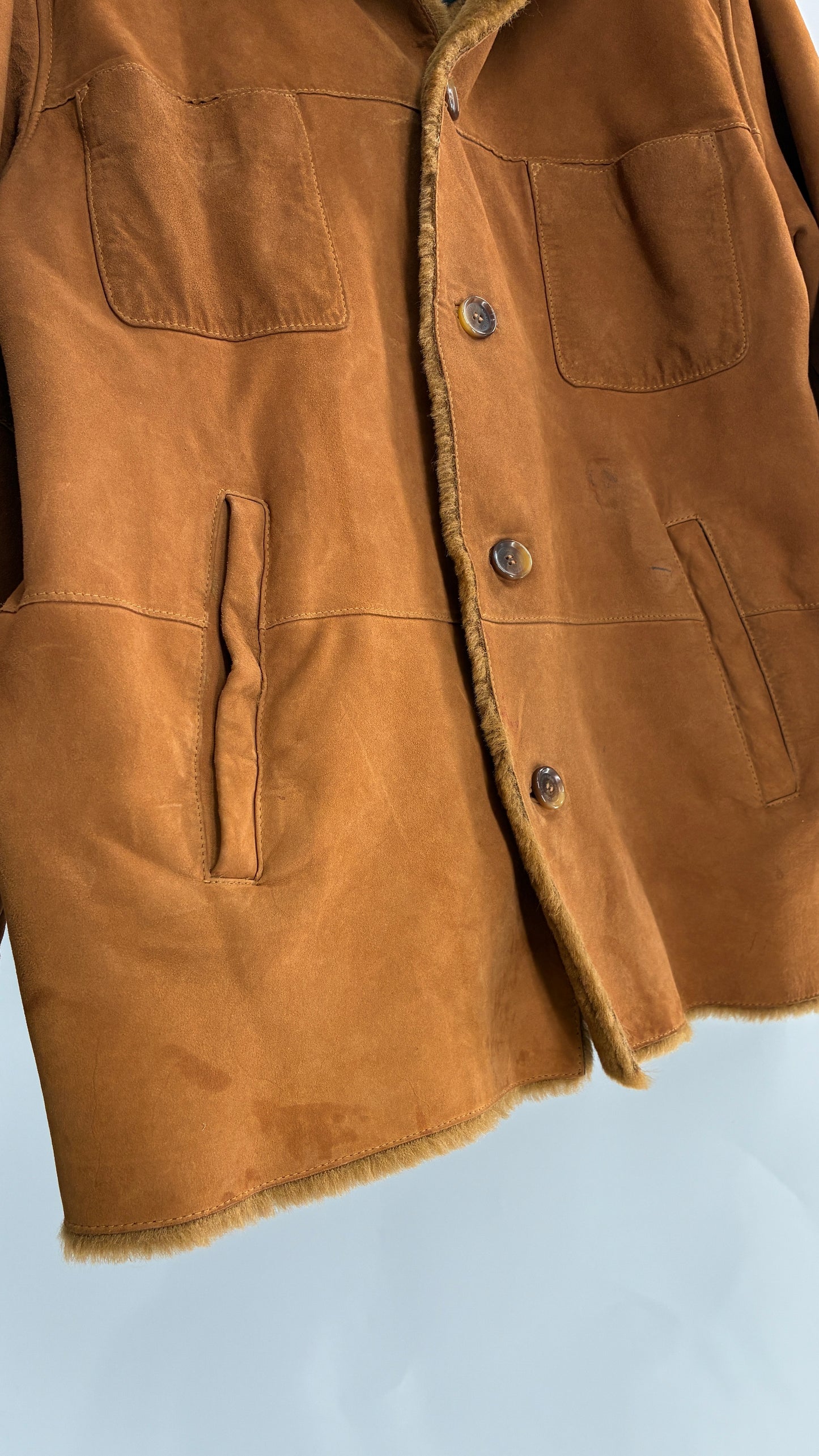 Vintage UGG Genuine Leather Button Front Fur Lined Jacket (Large)