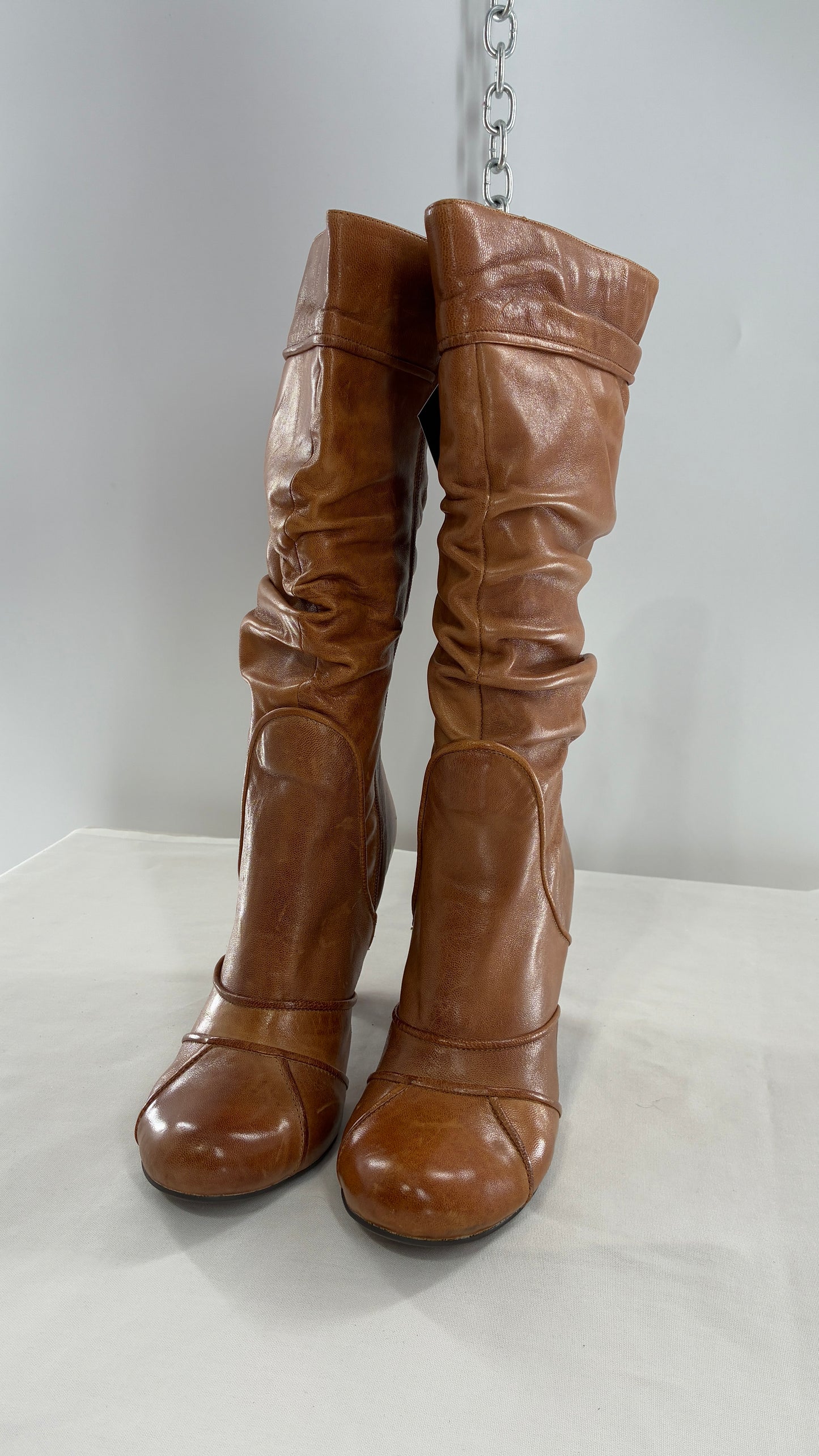 MIZ MOOZ Brown Leather Stacked Round Toe Boot (10)