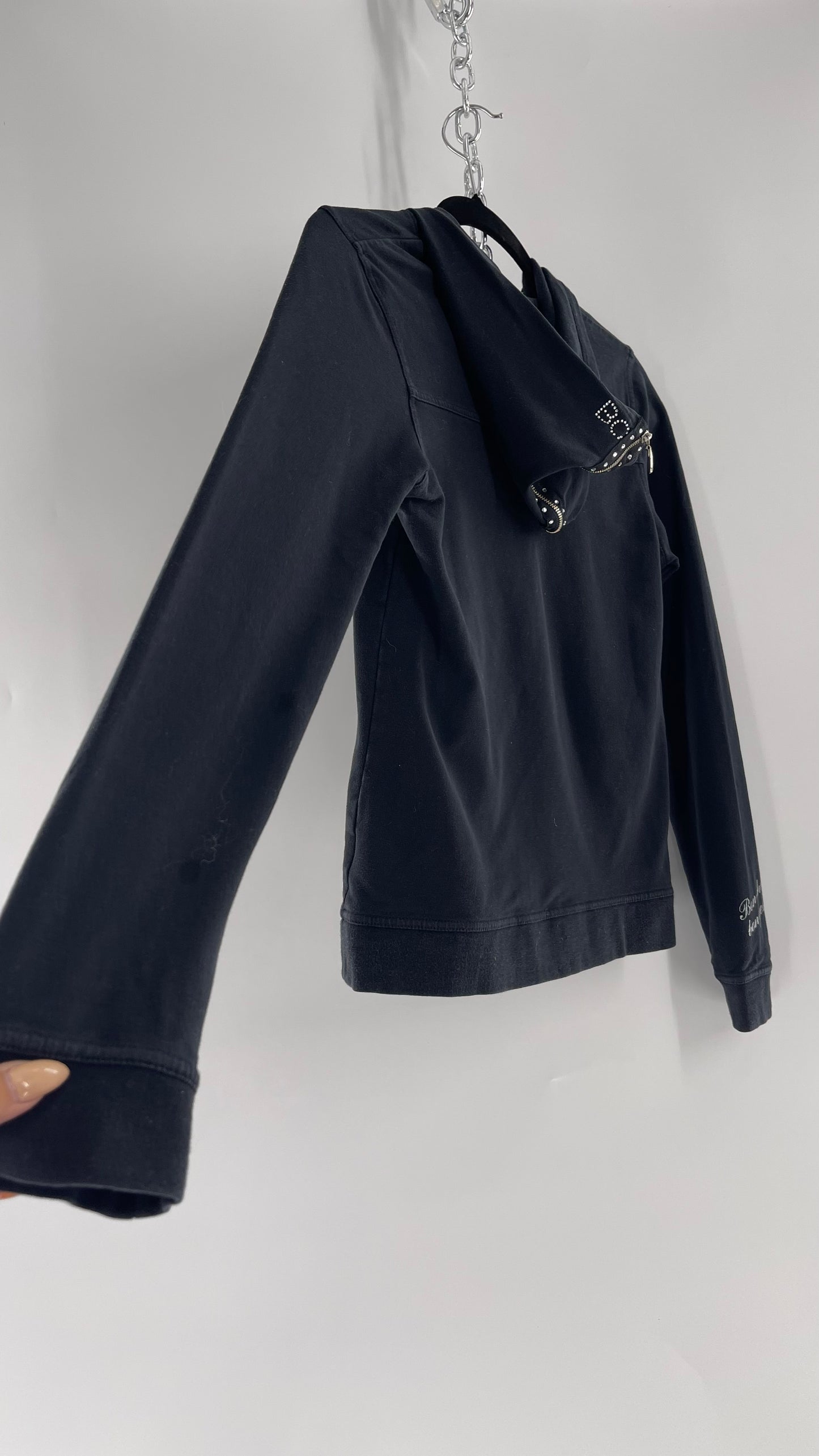 Vintage BCBG Rhinestone Logo Hoodie with Zip Up Studded Hood (Medium)