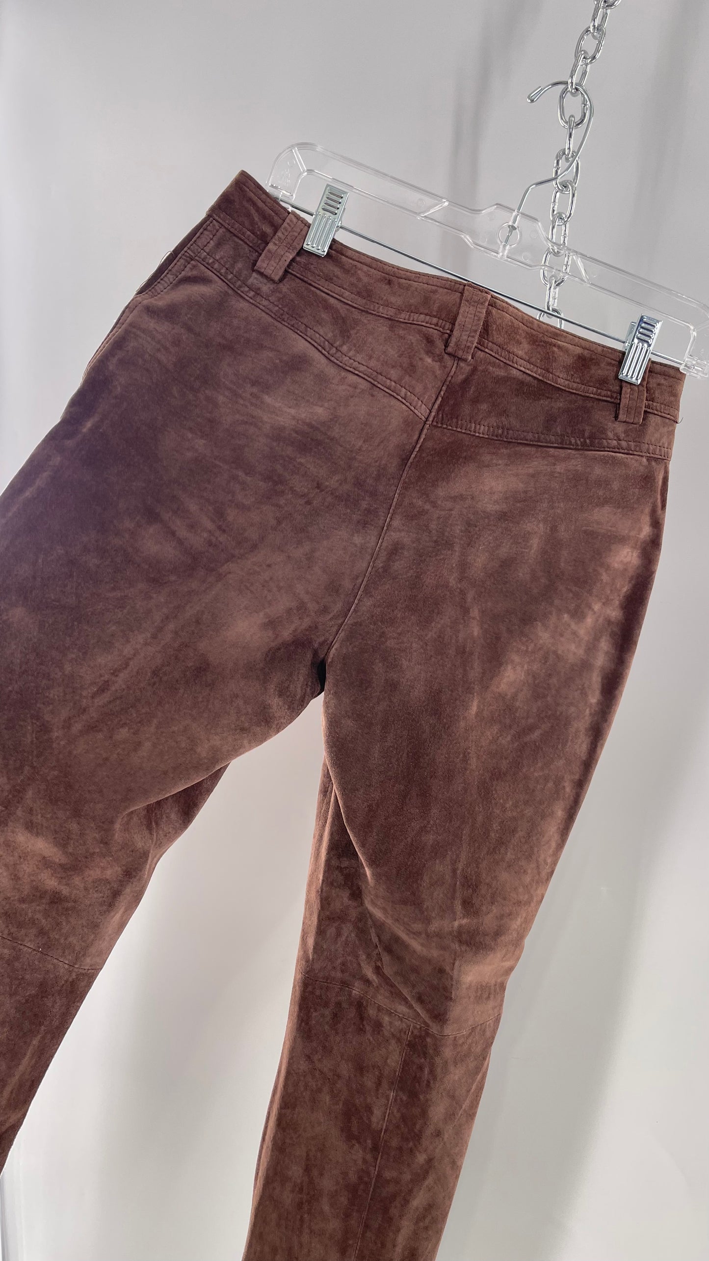 Vintage Context Petit Brown Suede Straight Leg Cargos with Pockets and Bronze Zippers (8P)