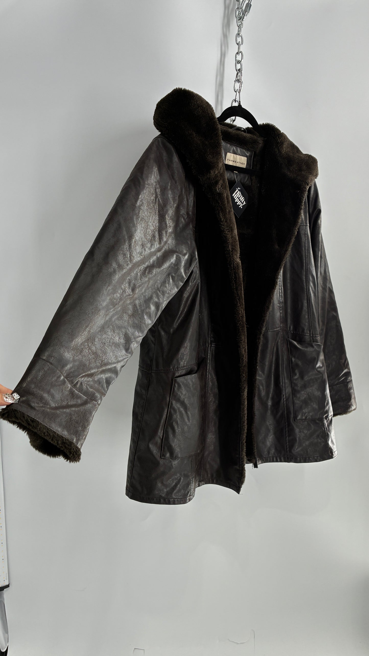 Vintage Vegan Leather FAIRWEATHER Faux Fur Lined Jacket (Large)