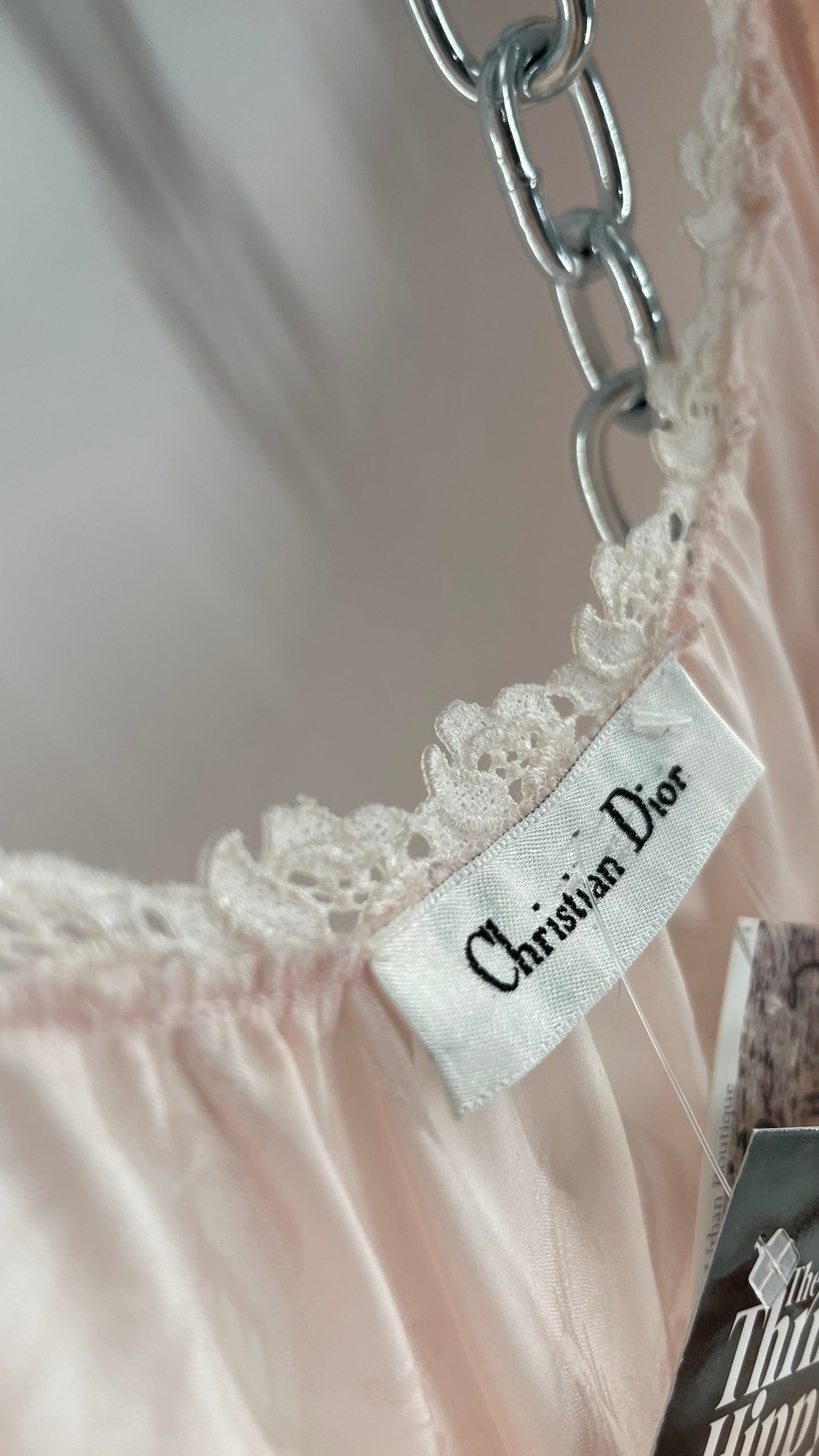 Vintage Christian Dior Pink Night Gown/ Maxi Dress with Floral Embossed Design, Lace Trim and Rosettes (Large)