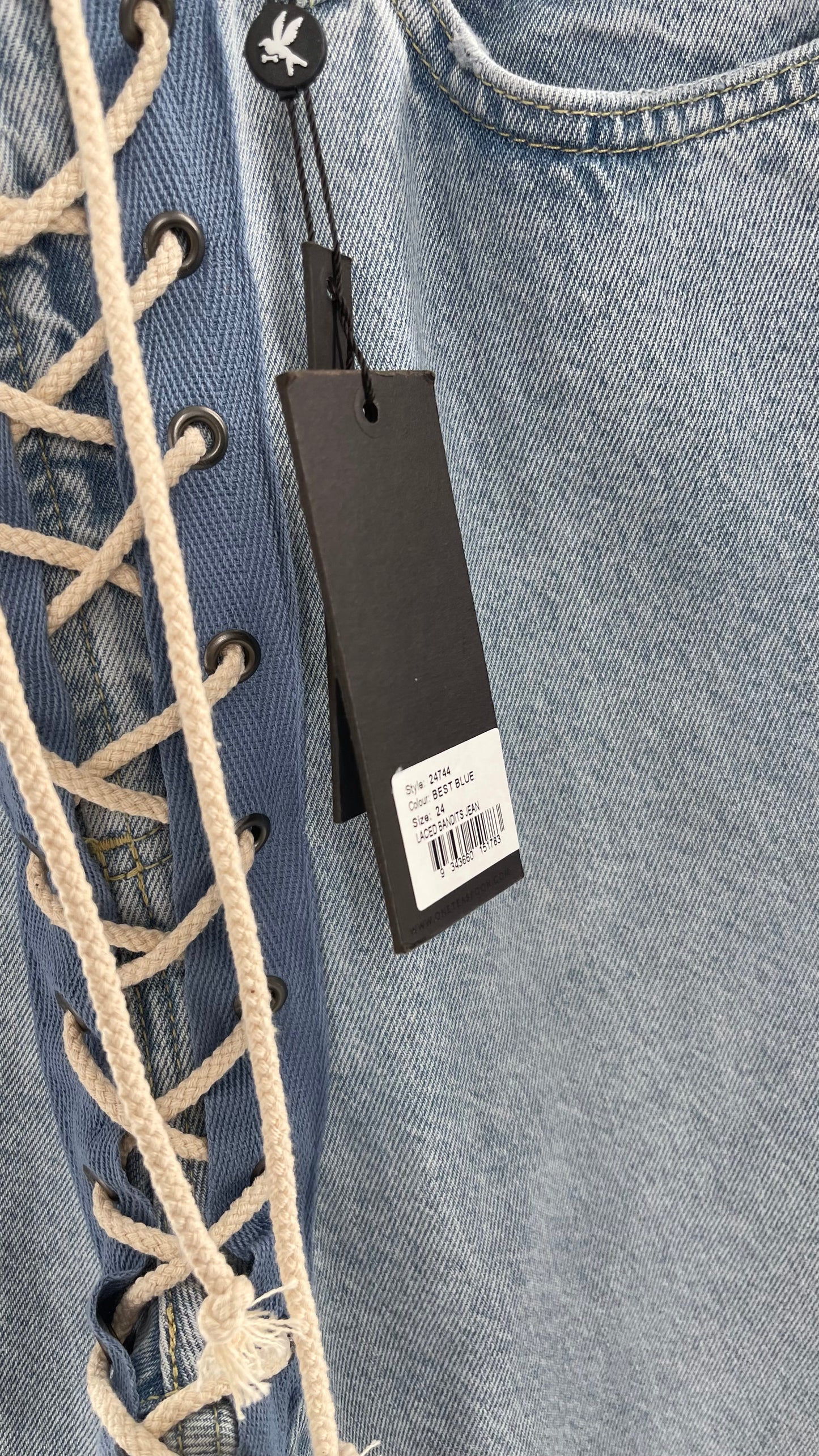 One Teaspoon Best Blue Lace Bandit Jeans Lace Up Detail on Front and Back (24)