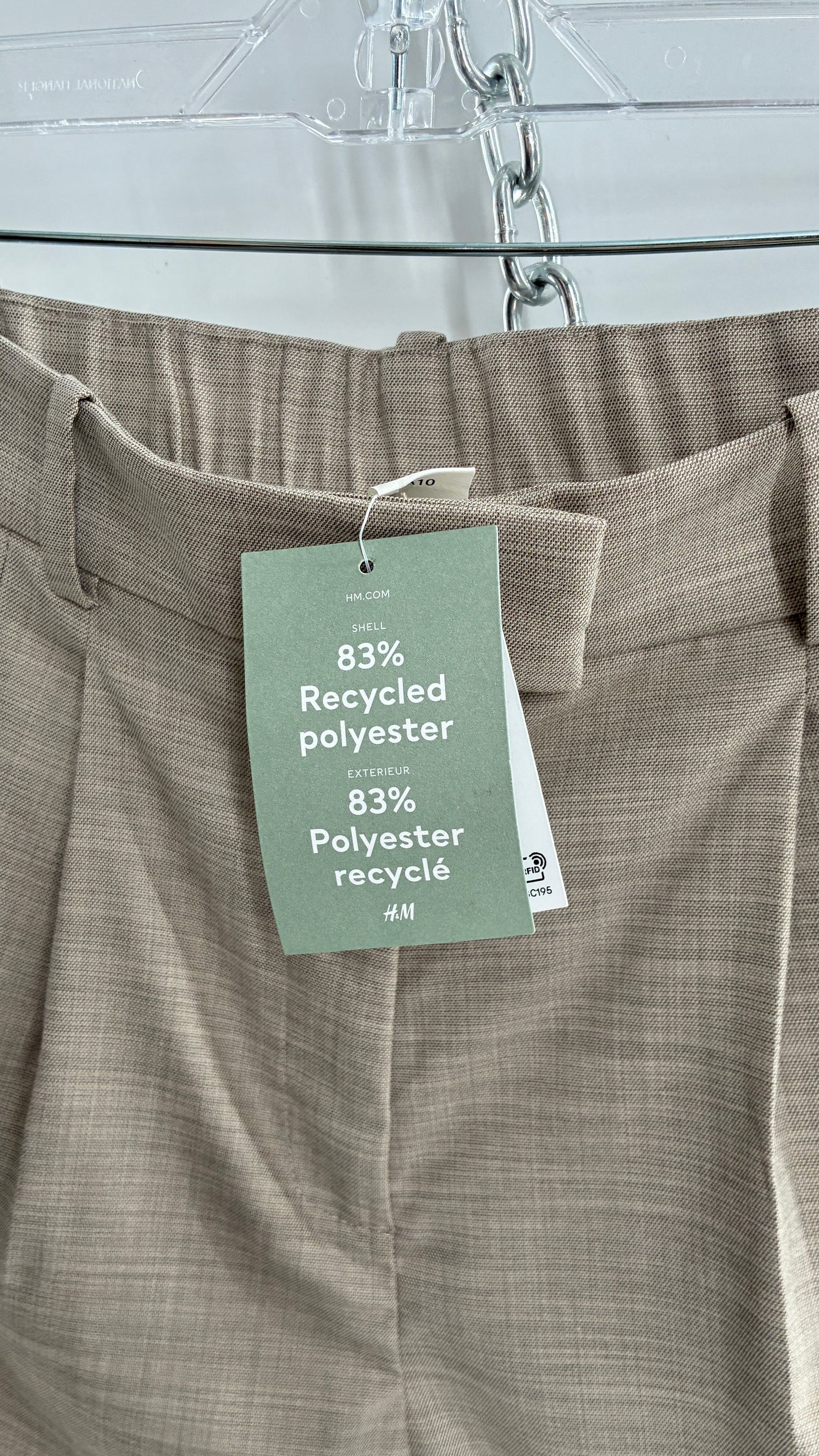 H&M 83% Recycled Polyester Beige Woven Trouser with Tags Attached (6)