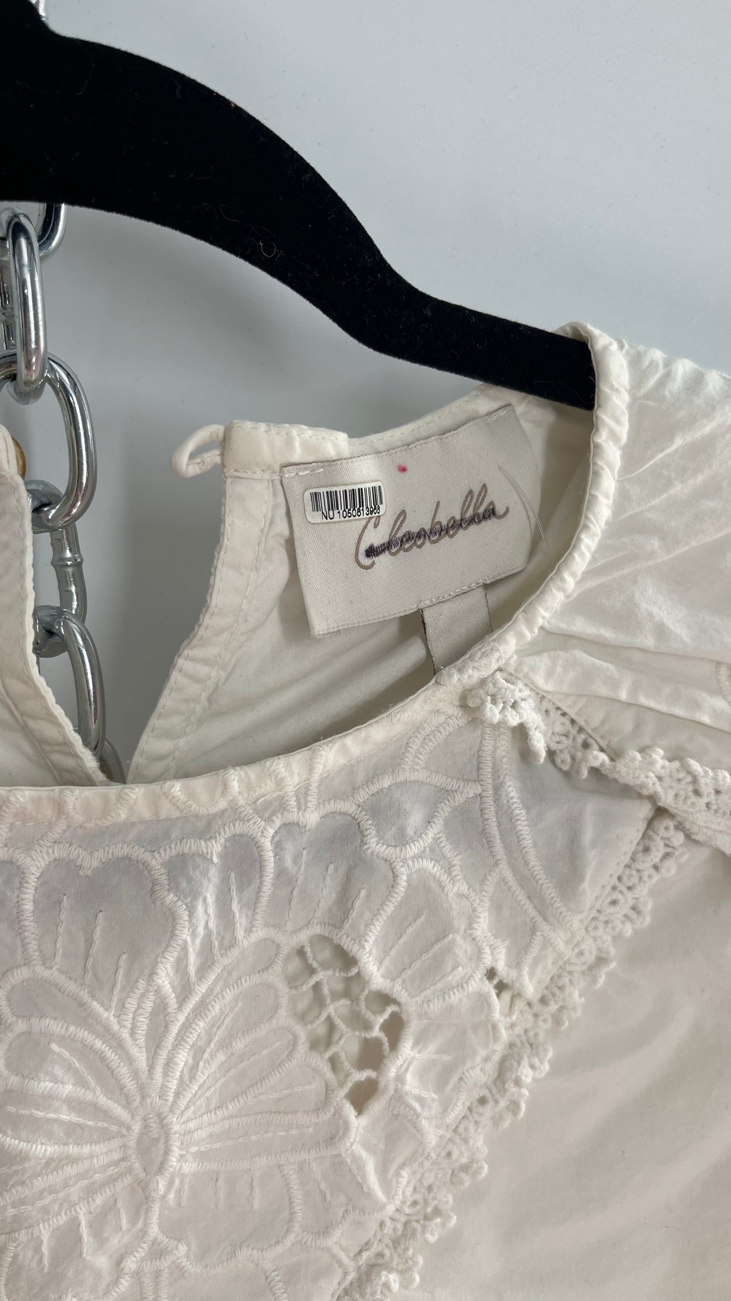 CLEOBELLA White Cotton Prairie Blouse with Lace Balloon Sleeves and Collar (Small)