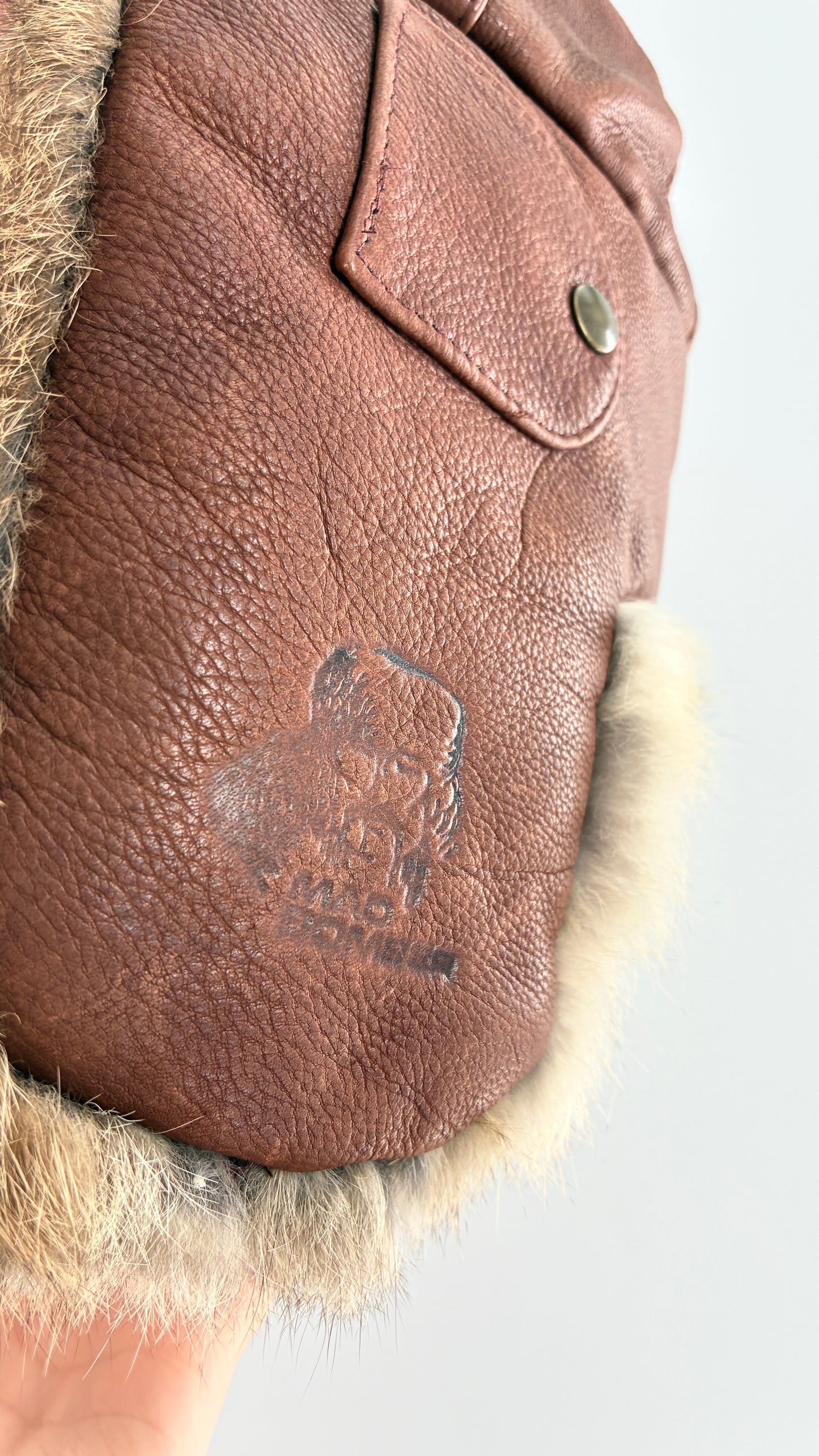 Vintage MAD BOMBER Leather and Rabbit Fur Bomber Style Trapper Hat