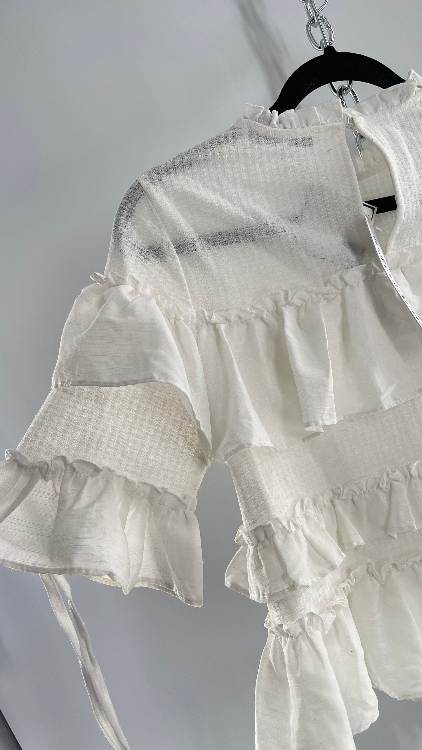 For Love and Lemons English Factory White Ruffle Cloud Blouse with Tags Attached (XS)