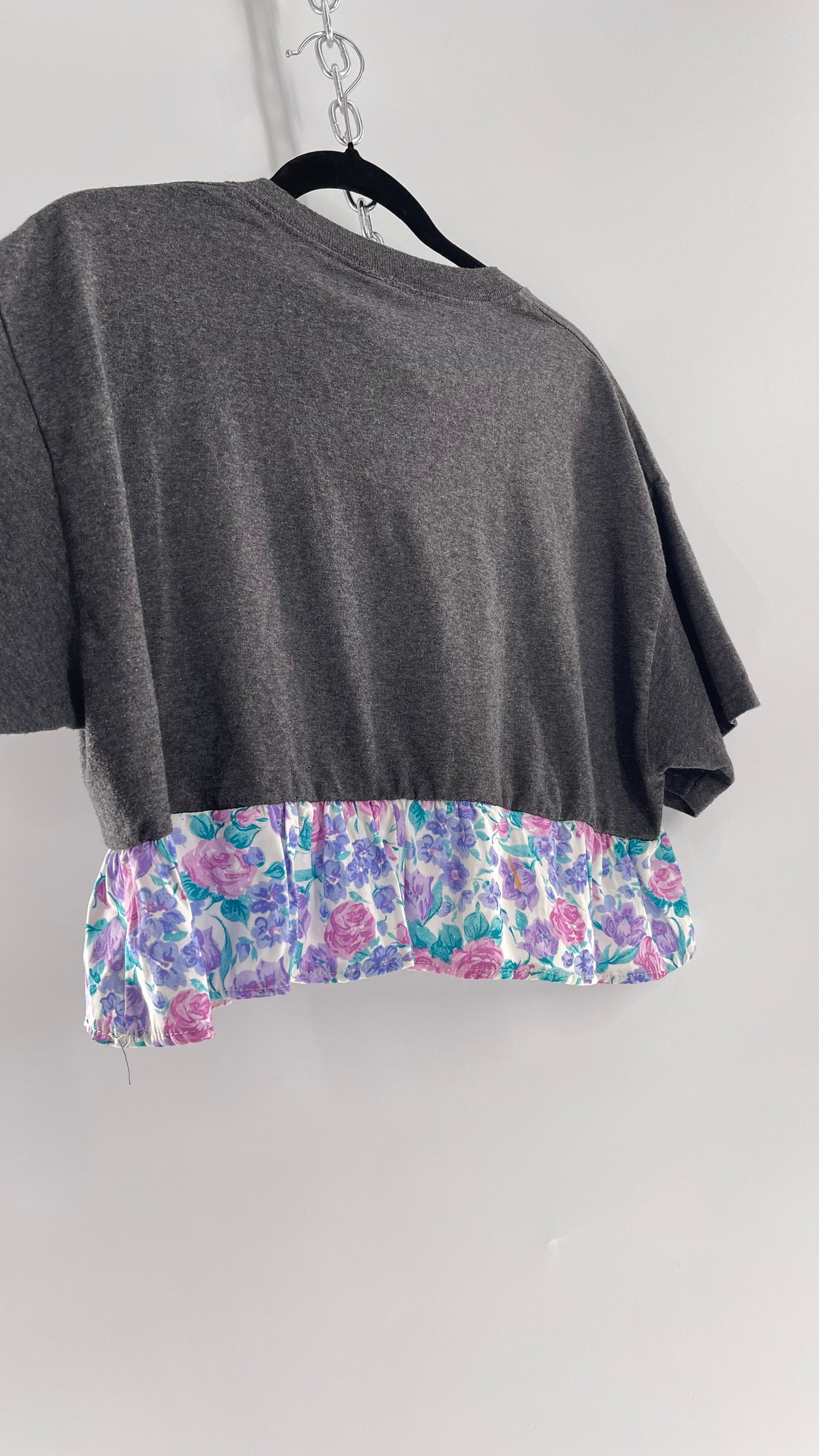 Urban Outfitters Reworked Go Vikings Sports T with Floral 80s Ruffle (M)