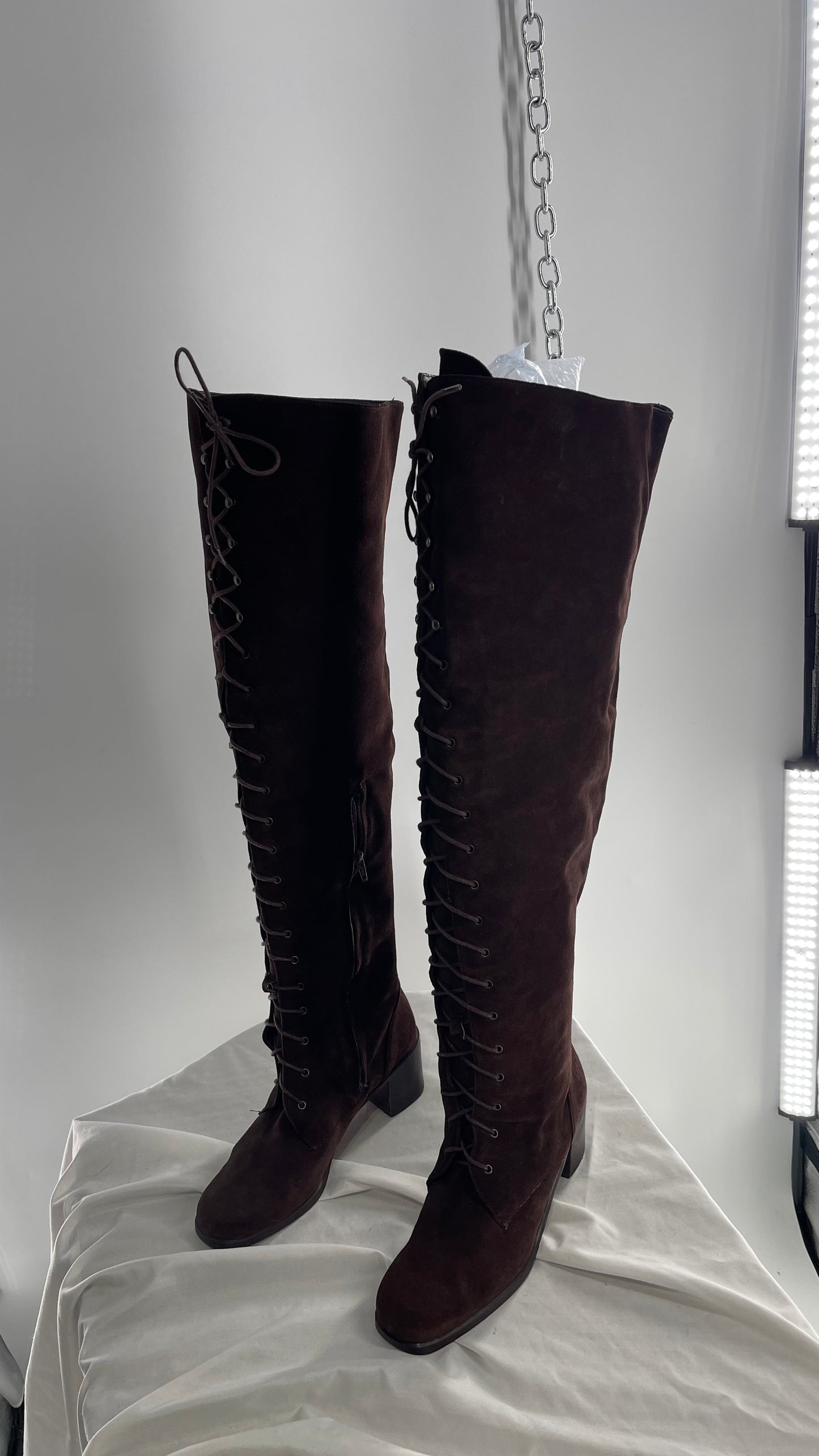 Vintage Kenneth Cole Over the Knee Brown Genuine Suede Leather Combat Boots (8.5)