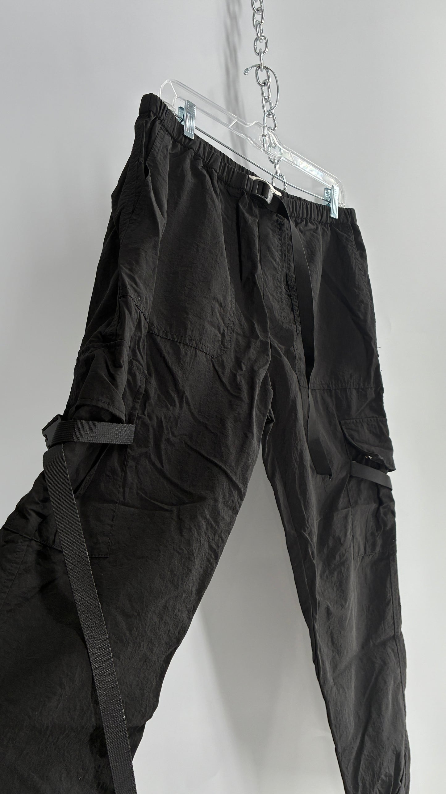 PACSUN Black Baggy Cargos with Adjustable Strap Details (Medium)