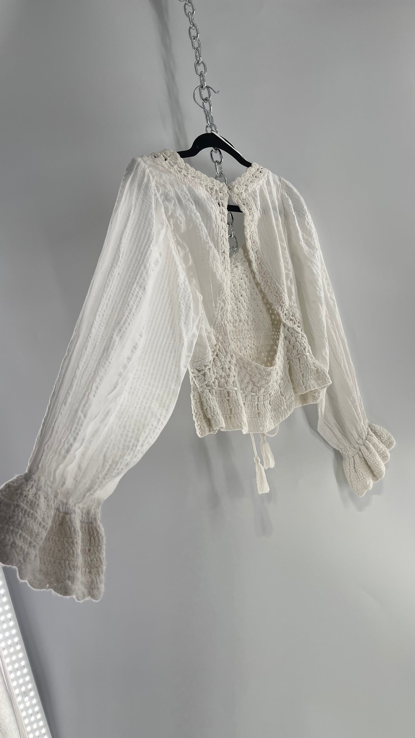 Free People White Crochet “Megan” Top (Small)