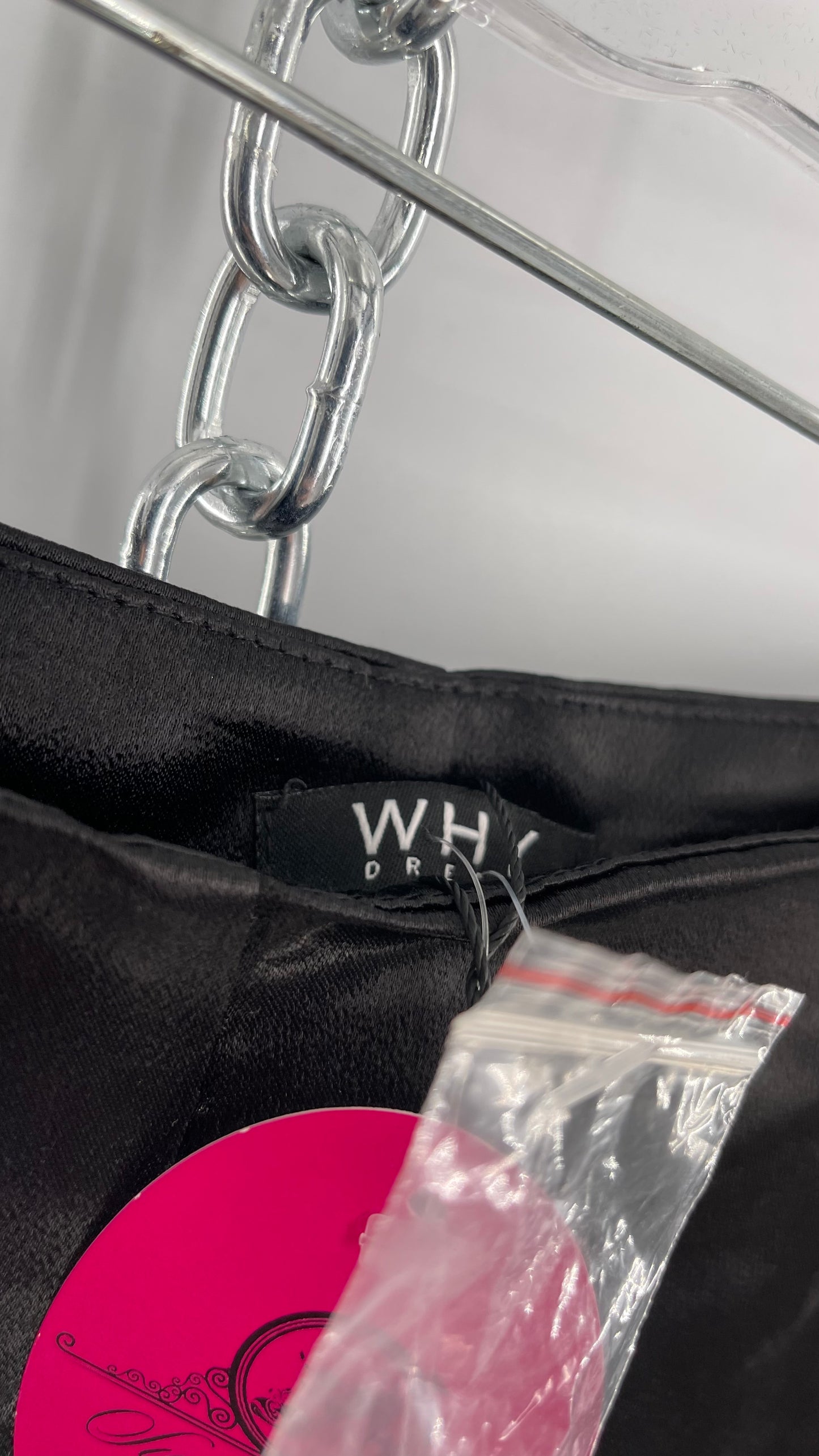WHY Sultry Steps Black Satin Wide Leg Trouser with Vertical Strip of Satin Buttons (Medium)