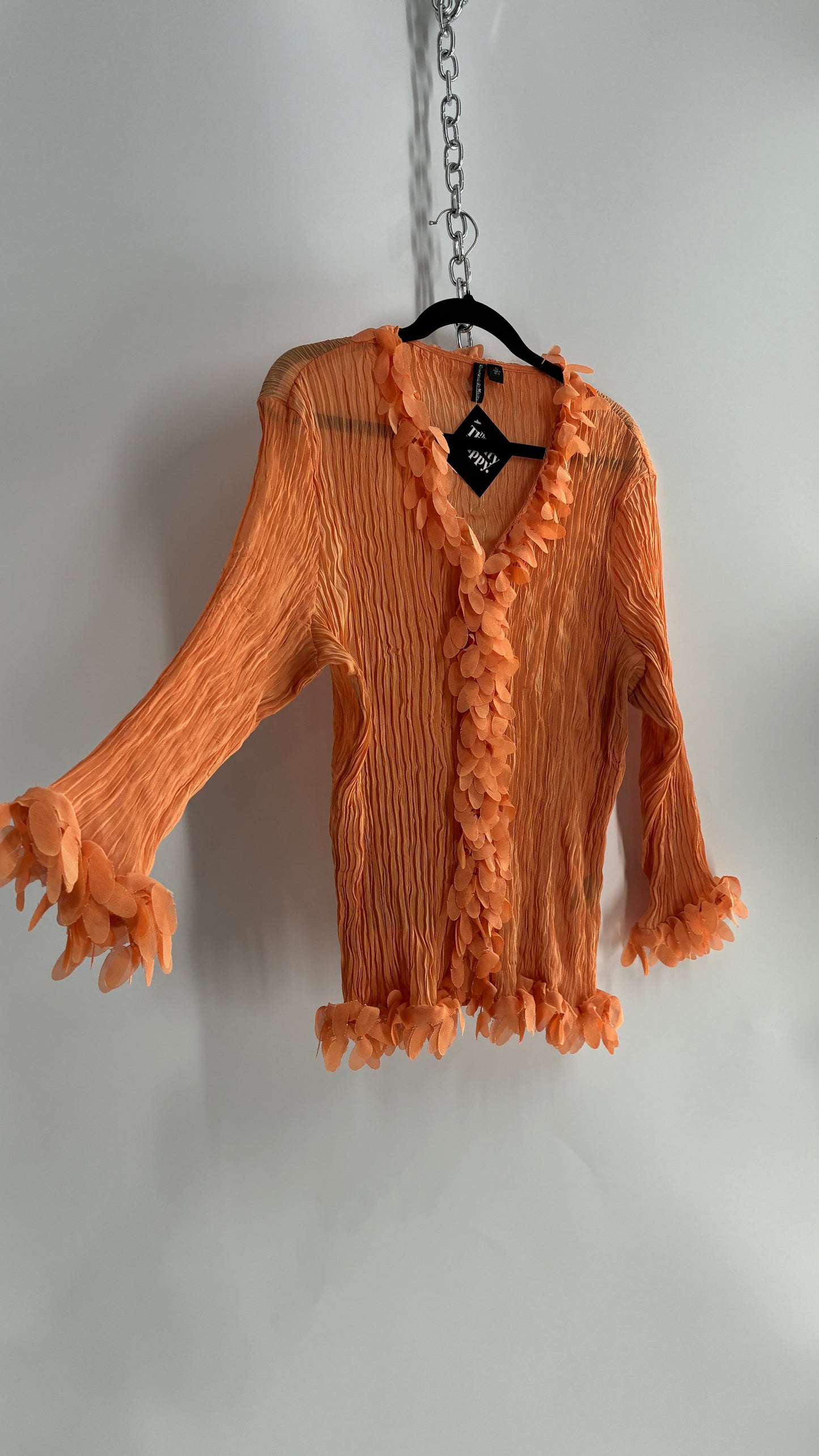 Vintage Essentials by Milano 1990s Orange Crimped Petal Trim Blouse (XL)