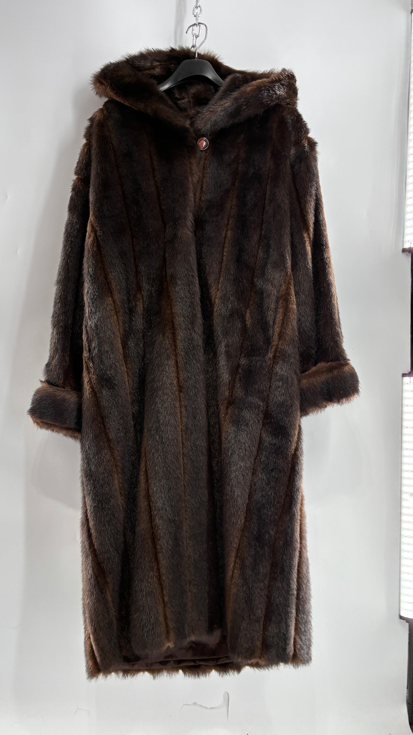 Vintage TALLY HO Hooded and Paneled, Vegan Fur Full Length Coat (Medium)