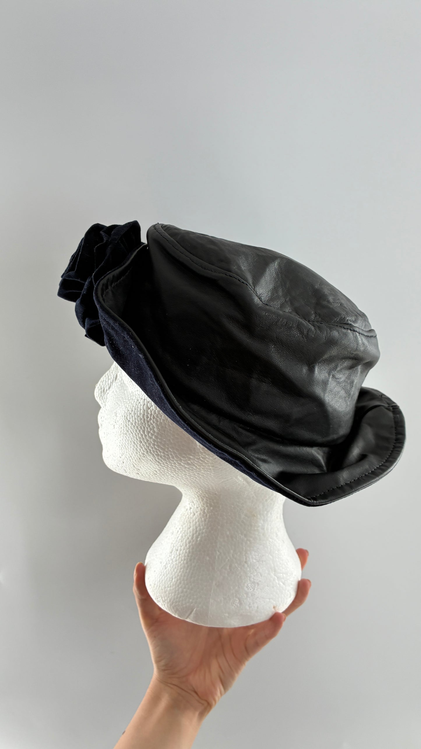 Vintage HENSCHEL HAT CO Missouri Leather Bucket Hat with Rosette (Medium)