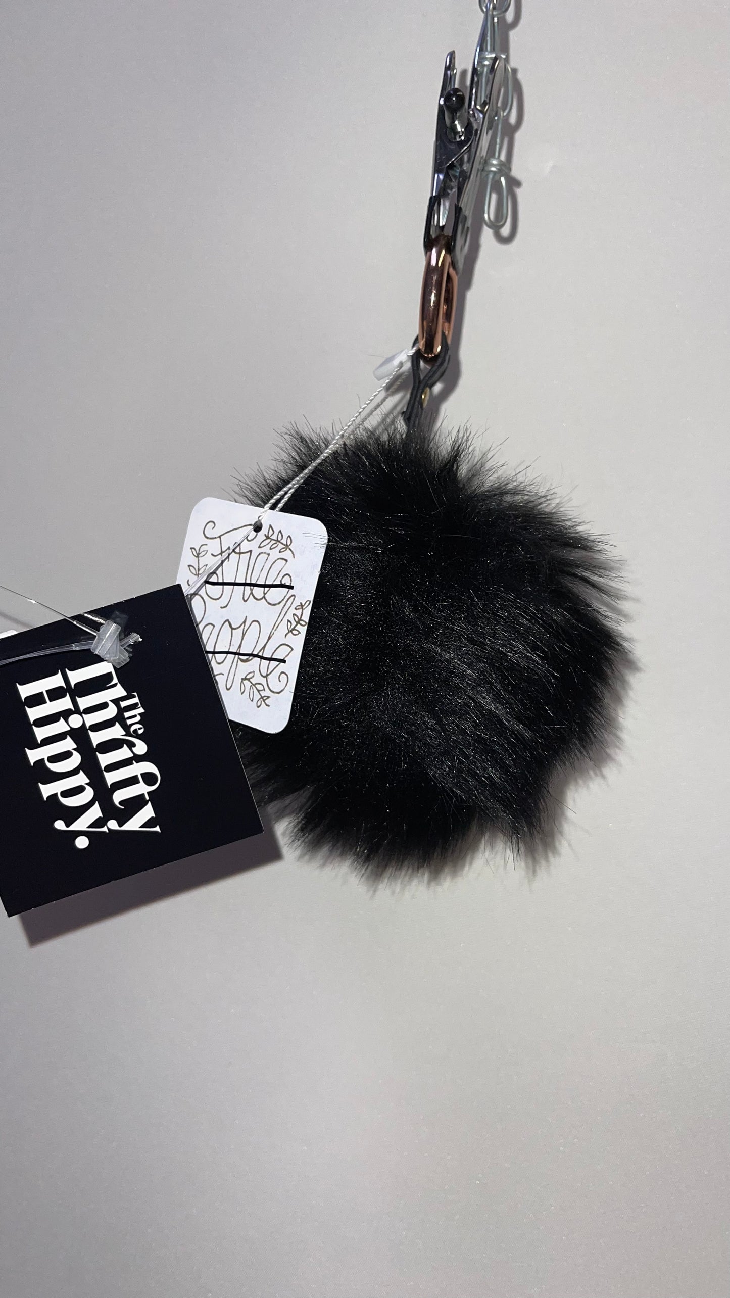 Free People Black Pom Pom Keychain with Star Strap
