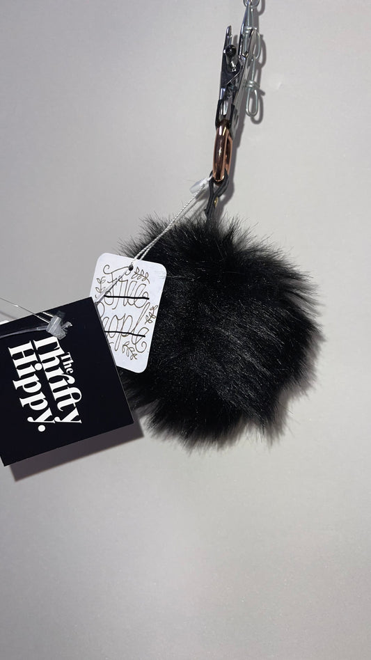 Free People Black Pom Pom Keychain with Star Strap
