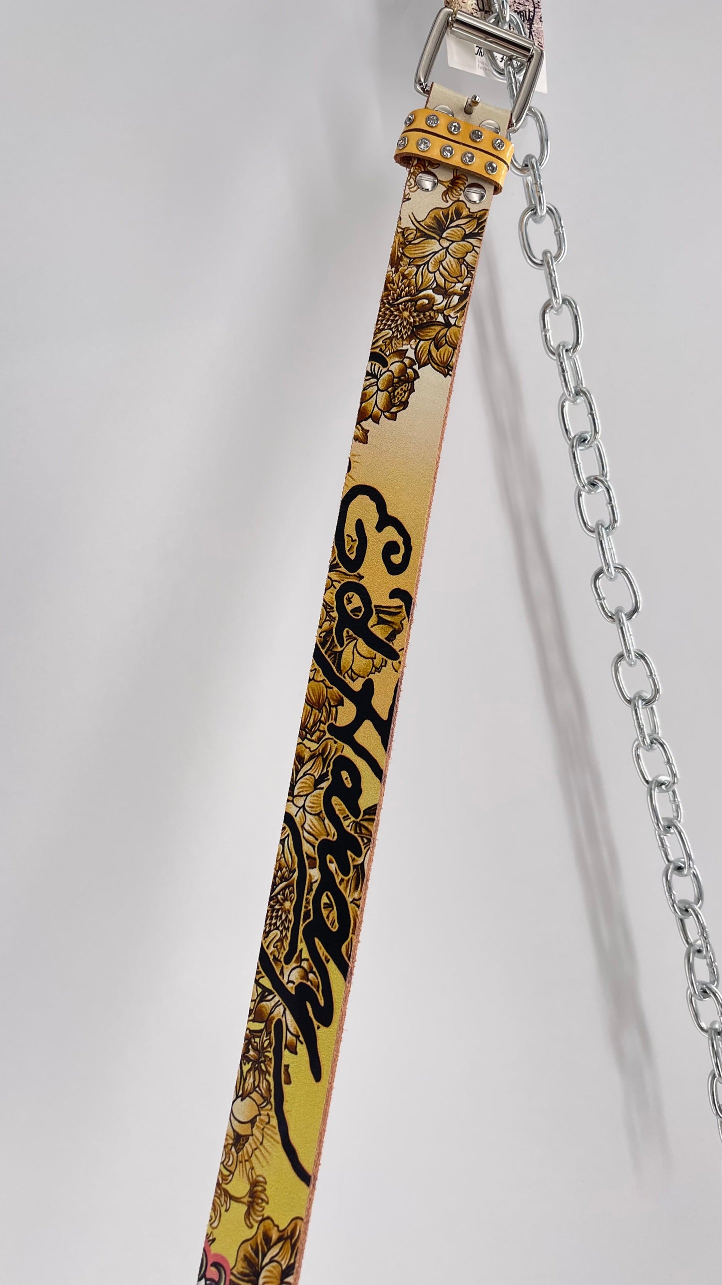 Ed Hardy Genuine Leather Belt with Rhinestones and Jaguars (M)