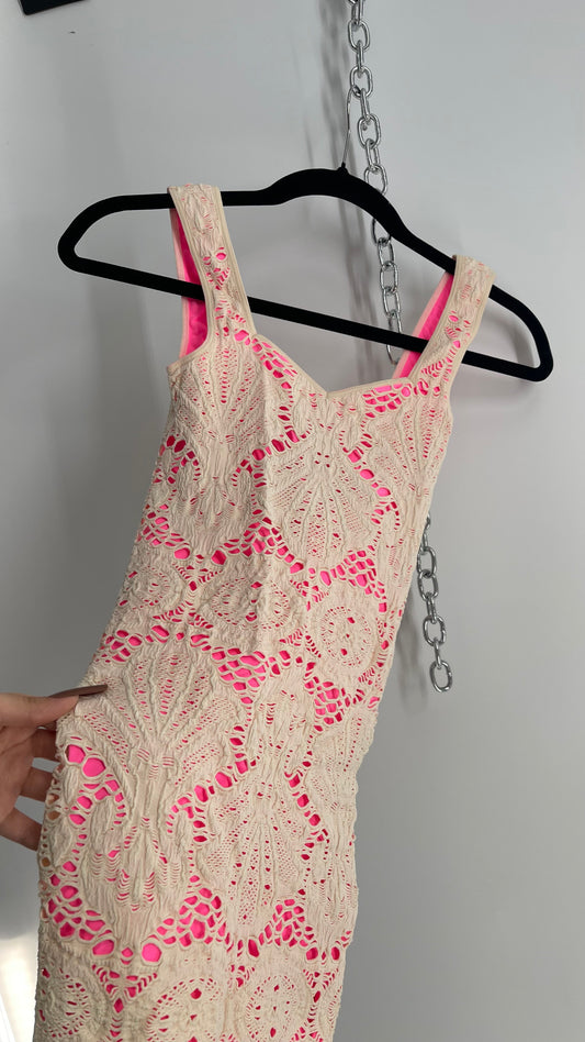 Free People Pink Stretchy Dress with Off White Lace Overlay (XS/S)