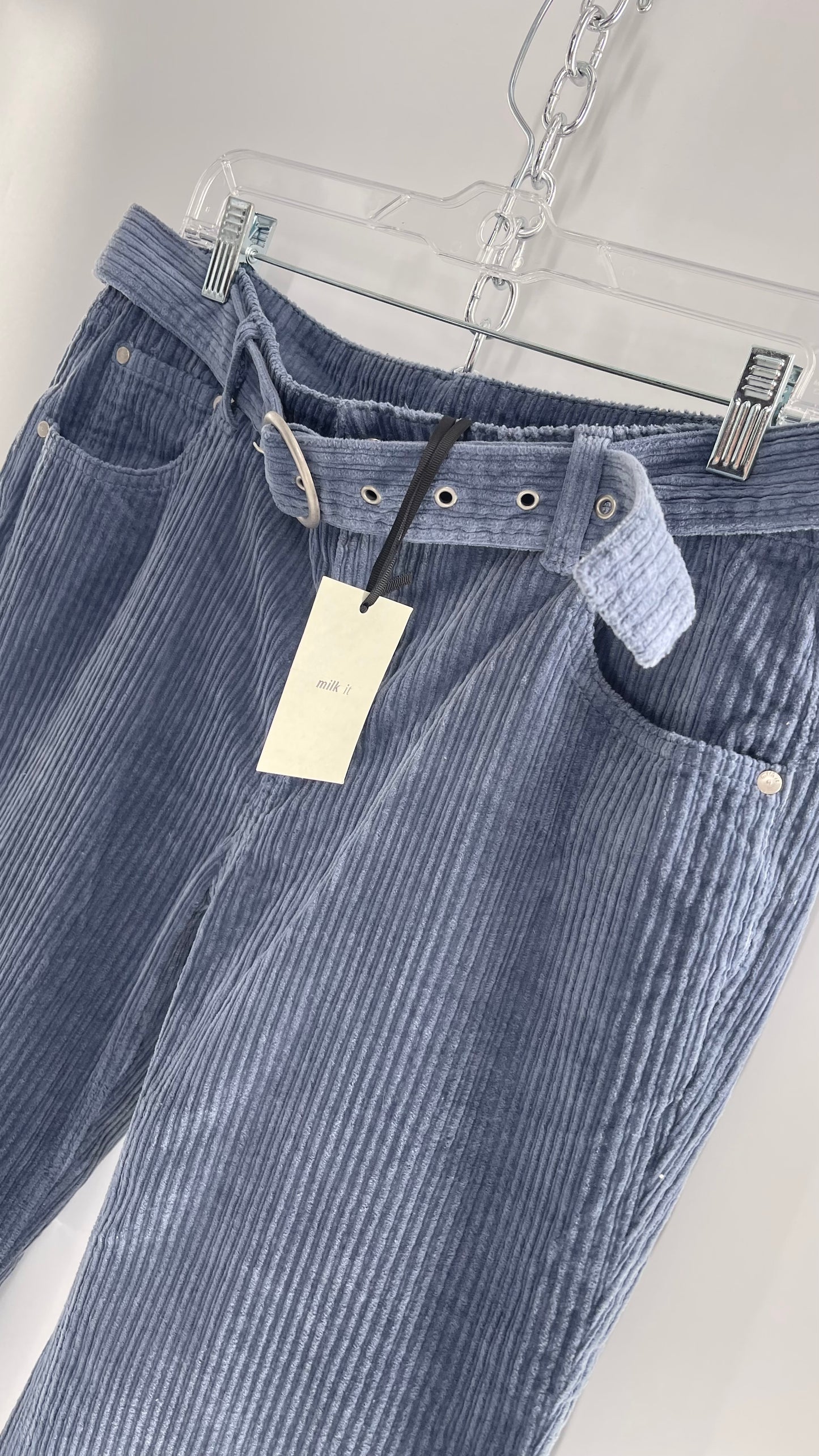 MILK IT Recycled Powder Blue Corduroy Low Waist Grommet Buckle Folk Jean with Tags Attached (16)