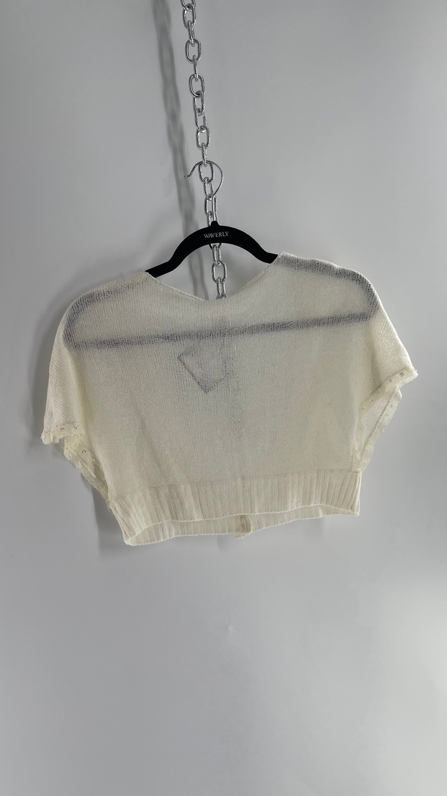 MIXIT VINTAGE White 100% Acrylic Cropped Shrug with Sequin and Button Detailing (Medium)