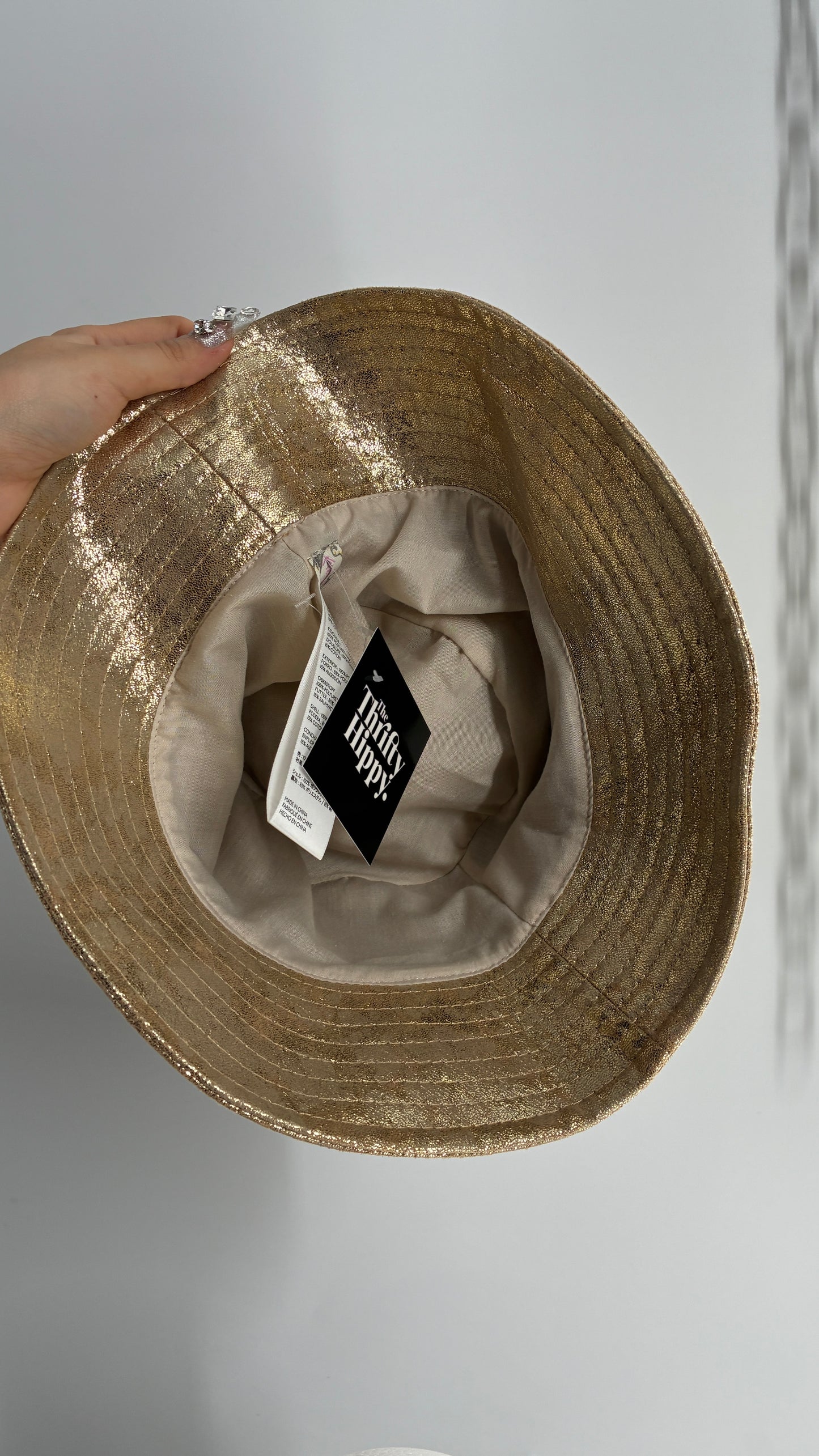 Free People Gold Glitter Shimmer Bucket Hat
