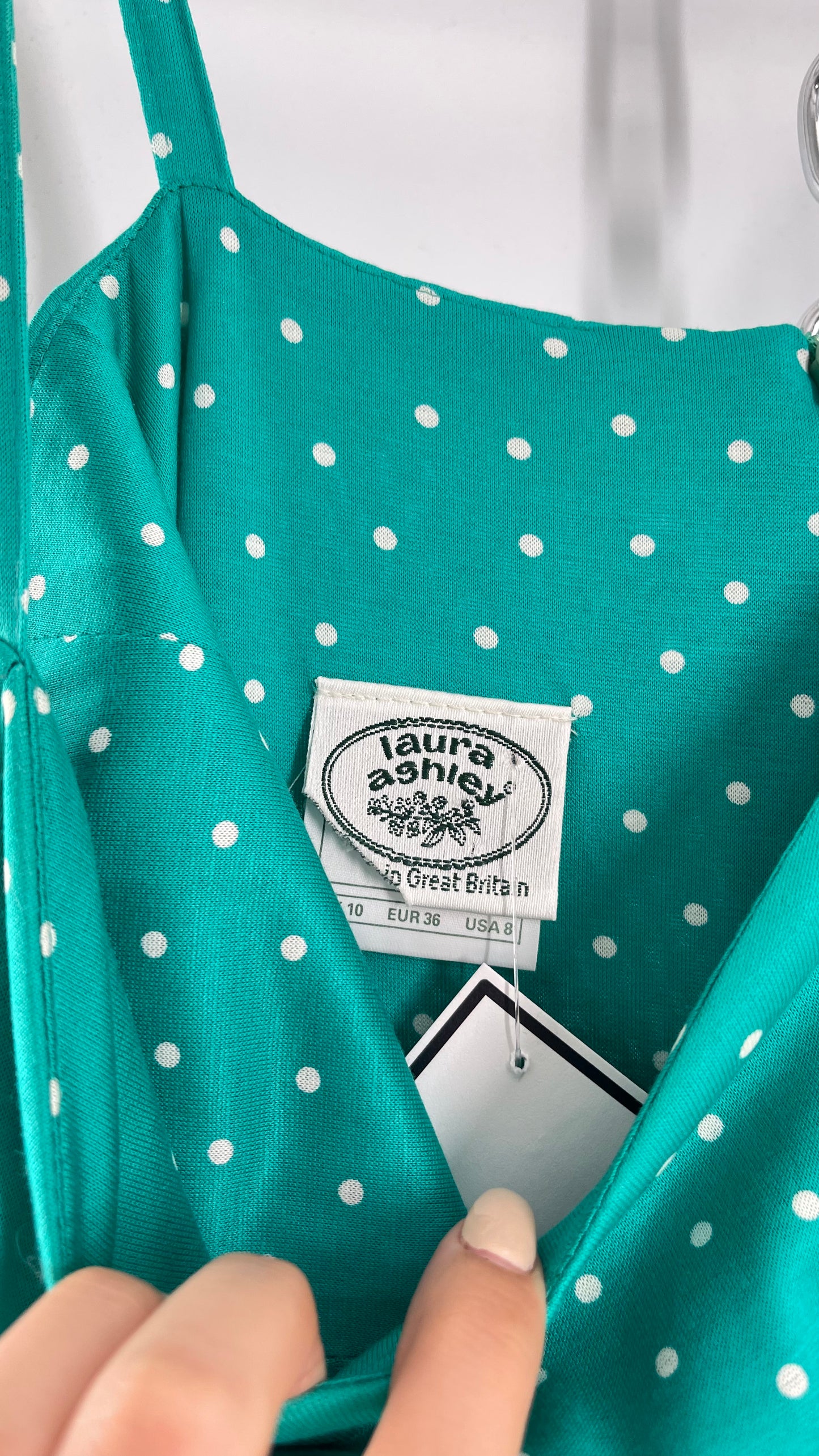 Vintage Laura Ashley Teal Polka Dot (8)