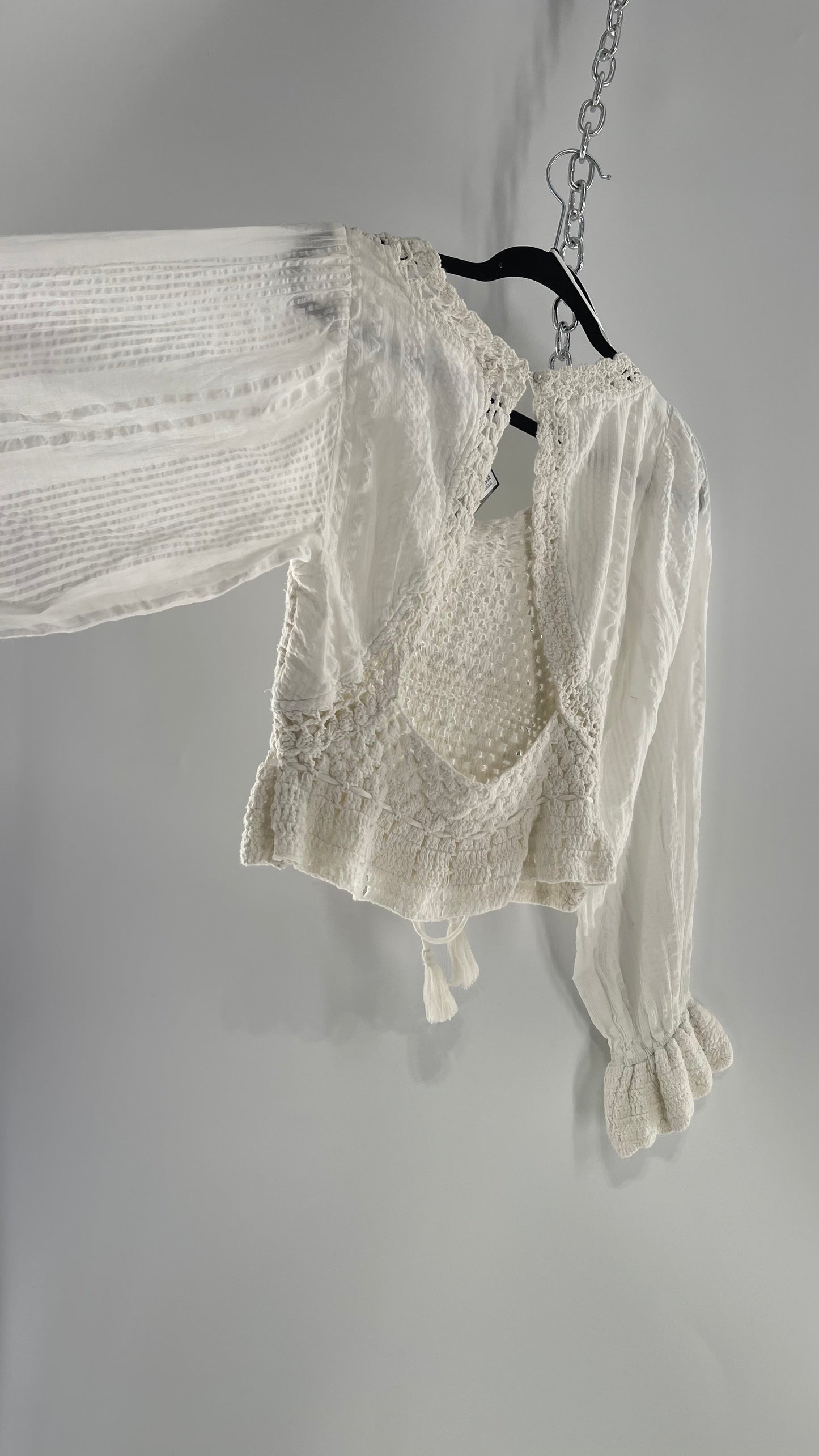 Free People White Crochet “Megan” Top (Small)