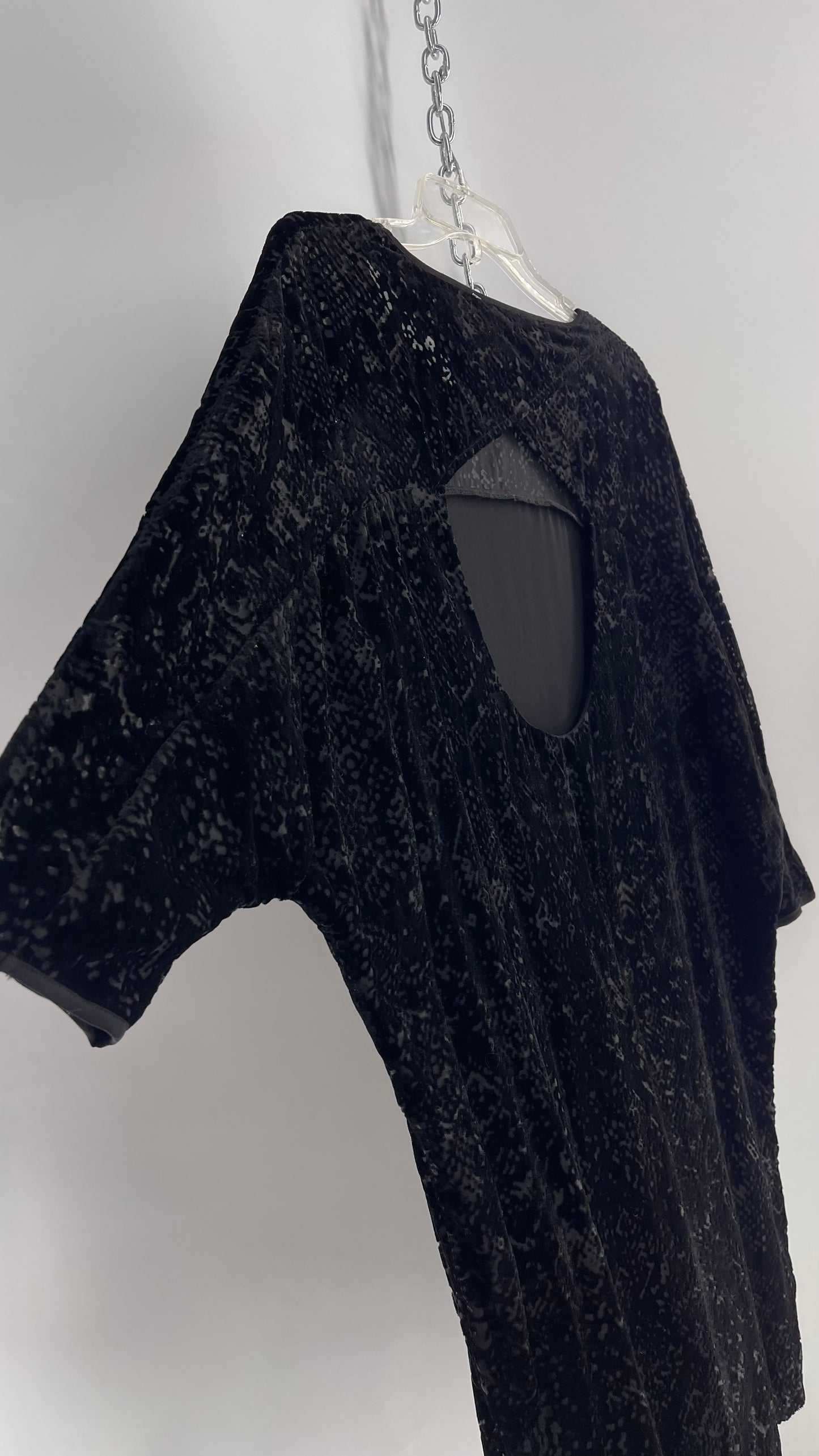 Silence + Noise Urban Outfitters Black Textured Velvet Dress with Open Back Detail and Tags Attached (Medium)