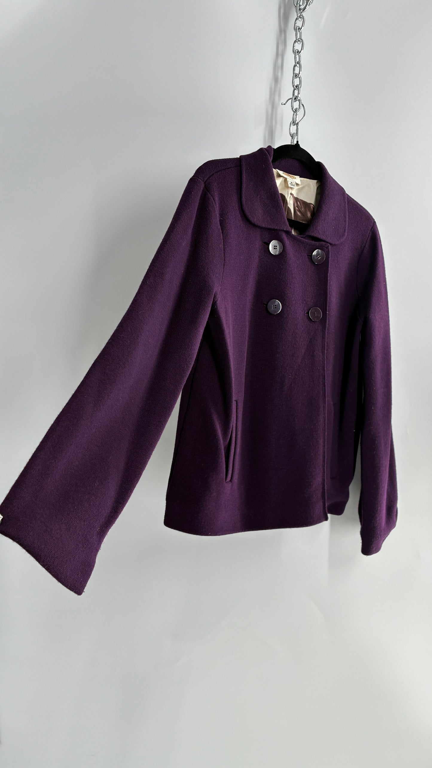 Vintage 100% Merino Wool Purple Sweater Jacket (Medium)