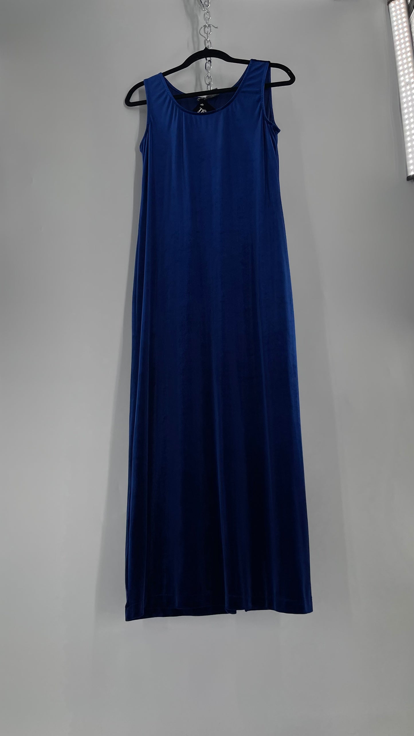 Vintage Carol Anderson Royal Blue Velvet Square Neckline Floor Length Dress (Medium)