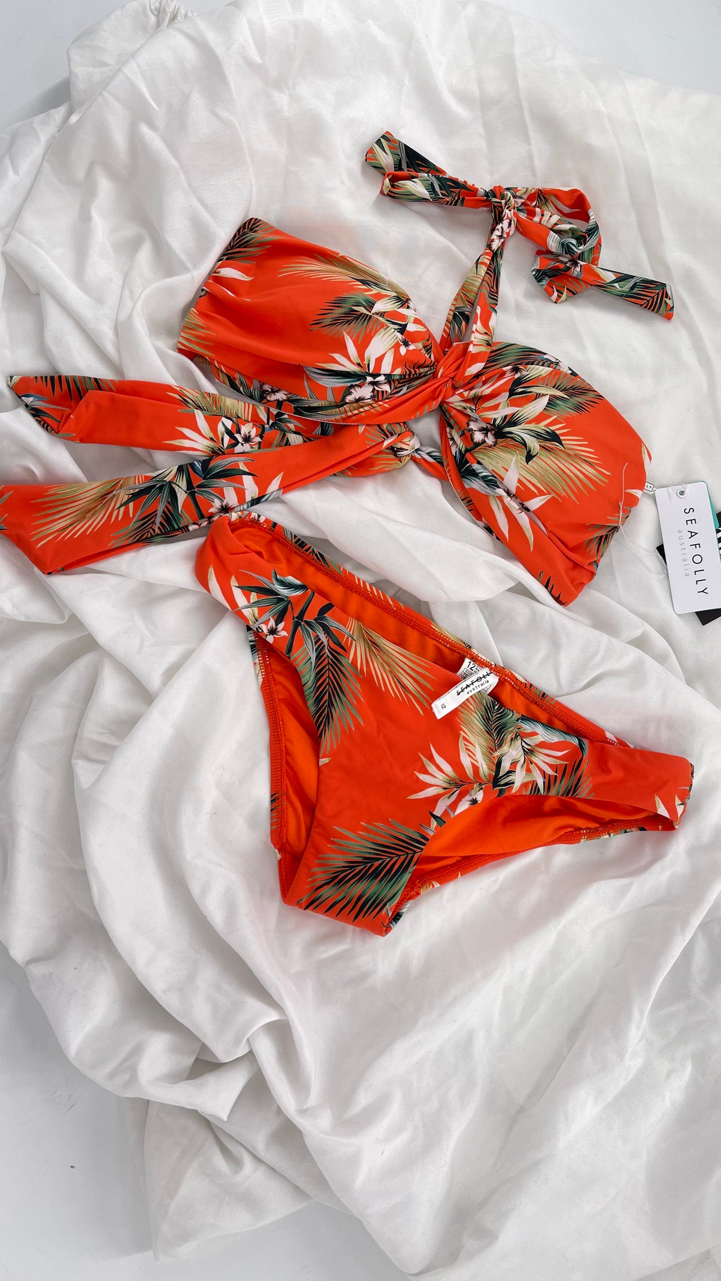 Anthropologie Sea Folly Orange Tropical Swim Set with Tags Attached (10 Top 12 Bottoms)