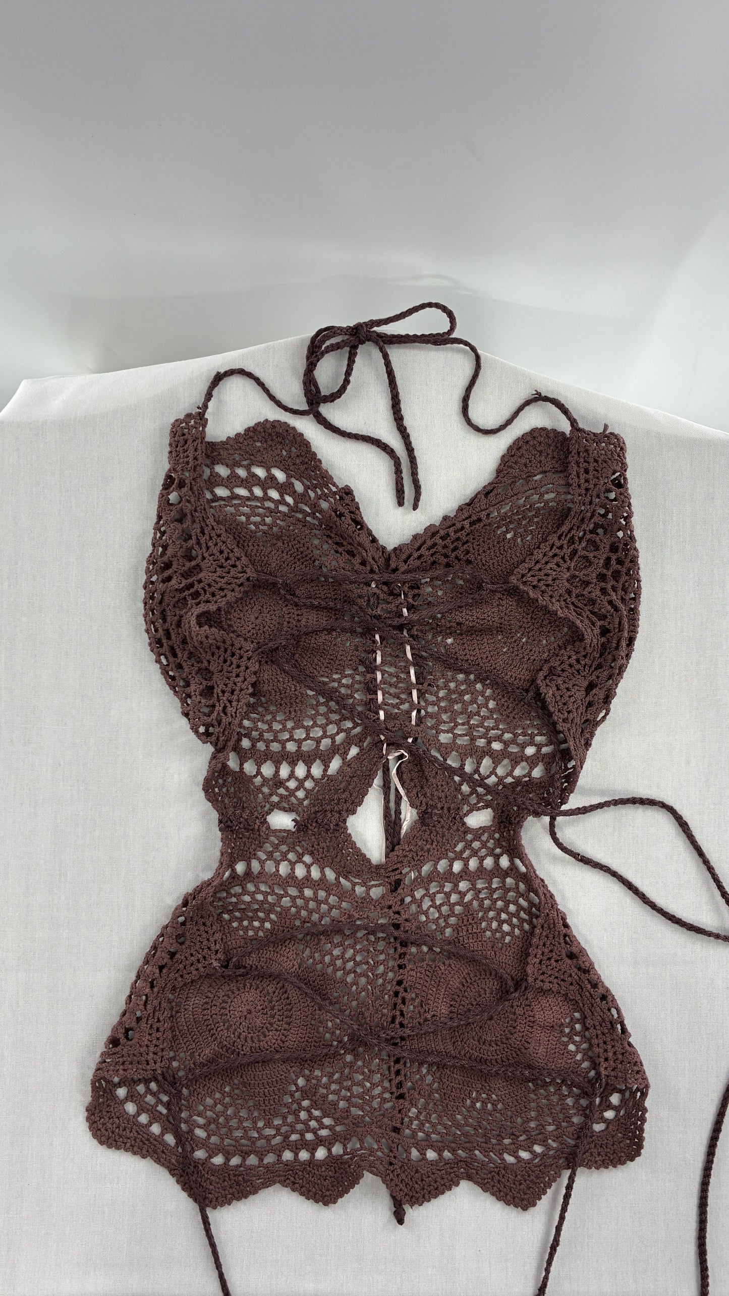 Handmade Brown Crochet Backless Tunic (One Size)