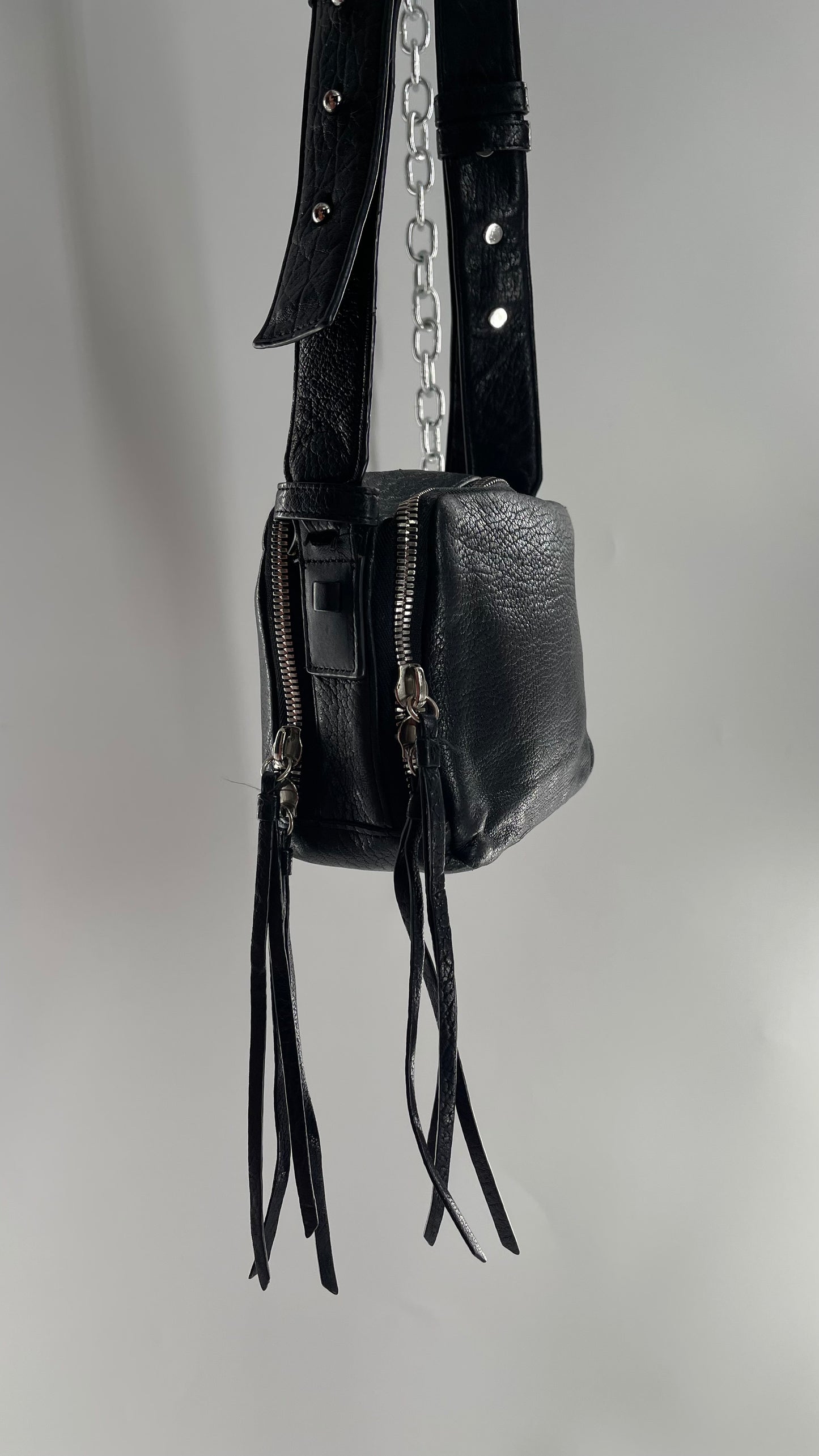 ALL SAINTS Black Leather Zippered Bag