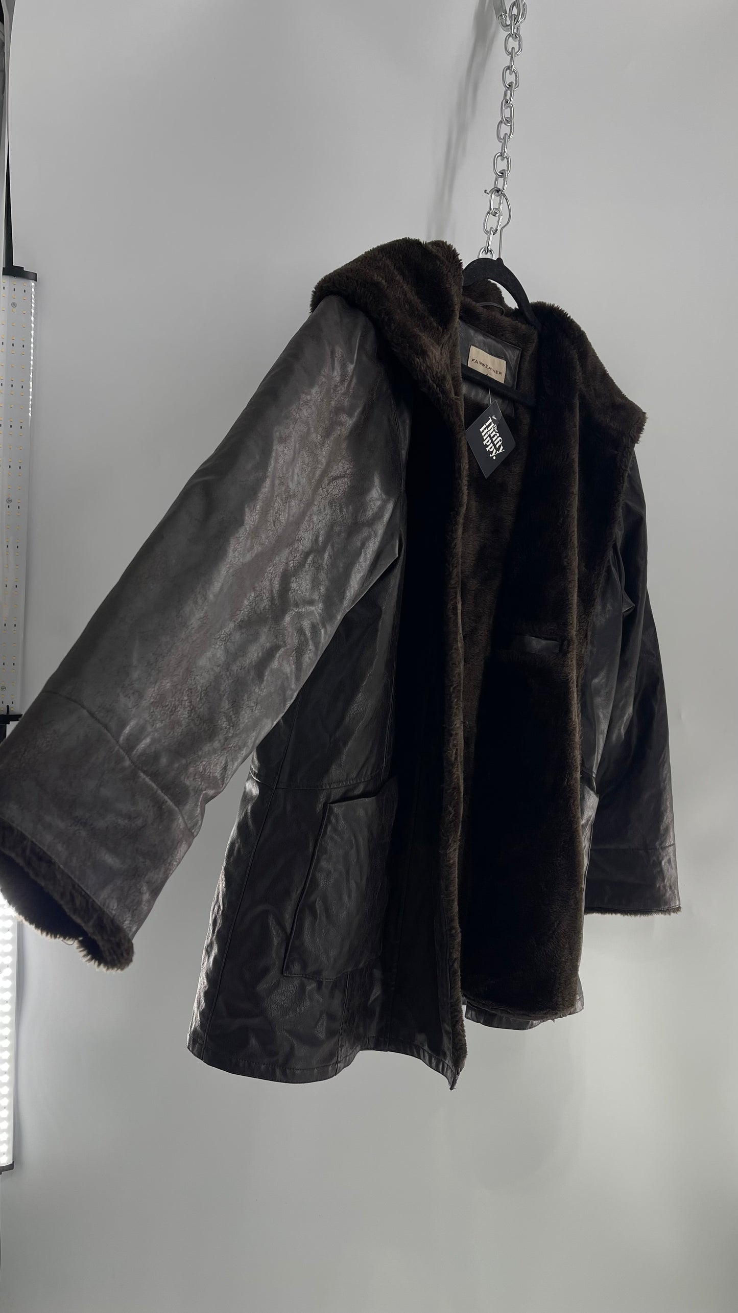 Vintage Vegan Leather FAIRWEATHER Faux Fur Lined Jacket (Large)