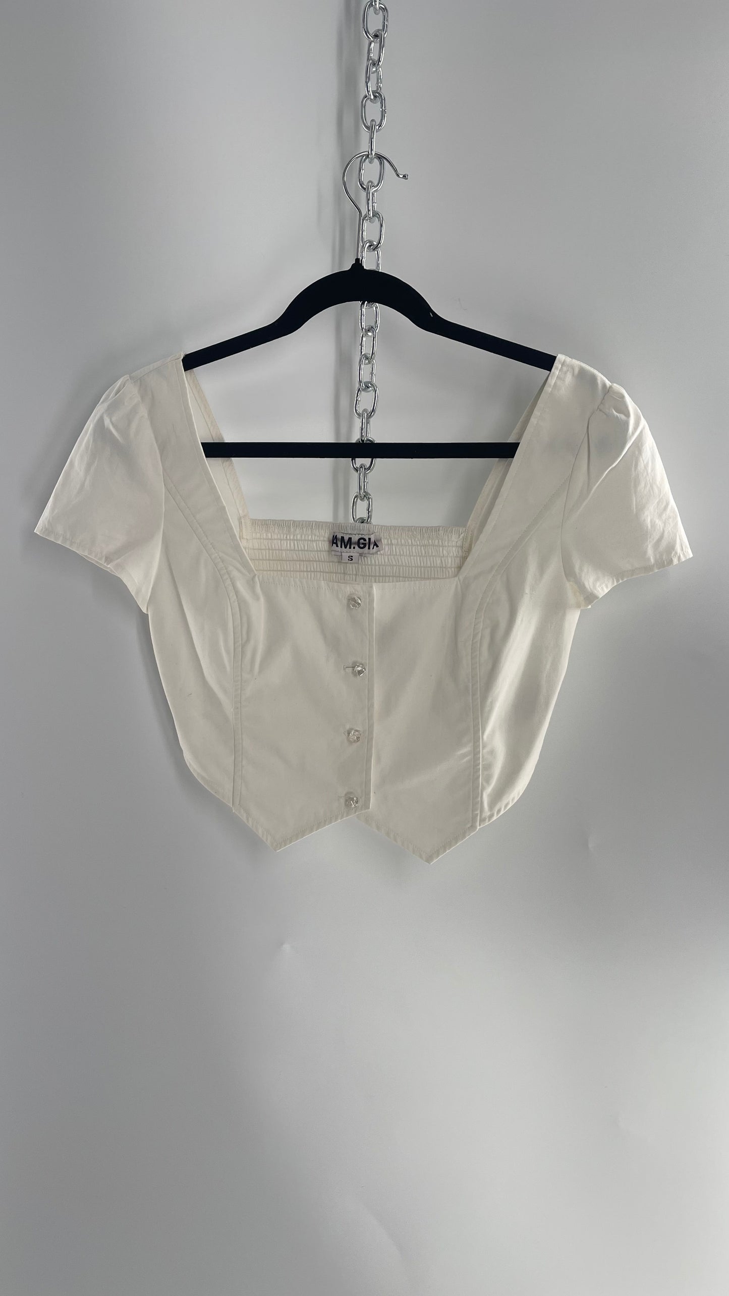 I.AM.GIA White Cropped Vest Top with Bubble Buttons (Small)