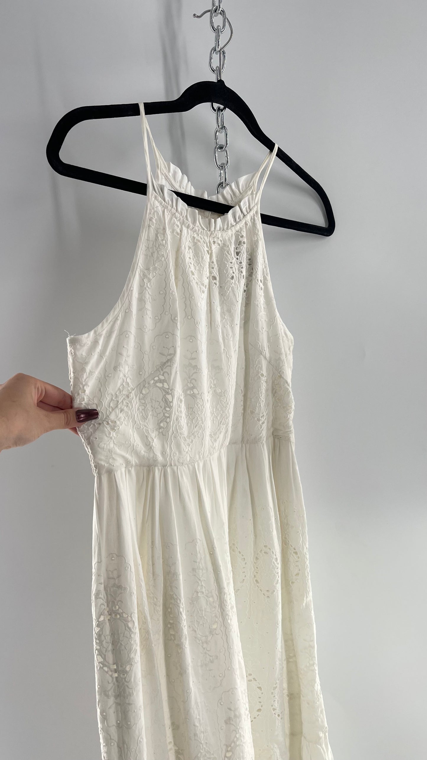Maeve White Eyelet Tiered Lace Cotton Midi Dress (2)