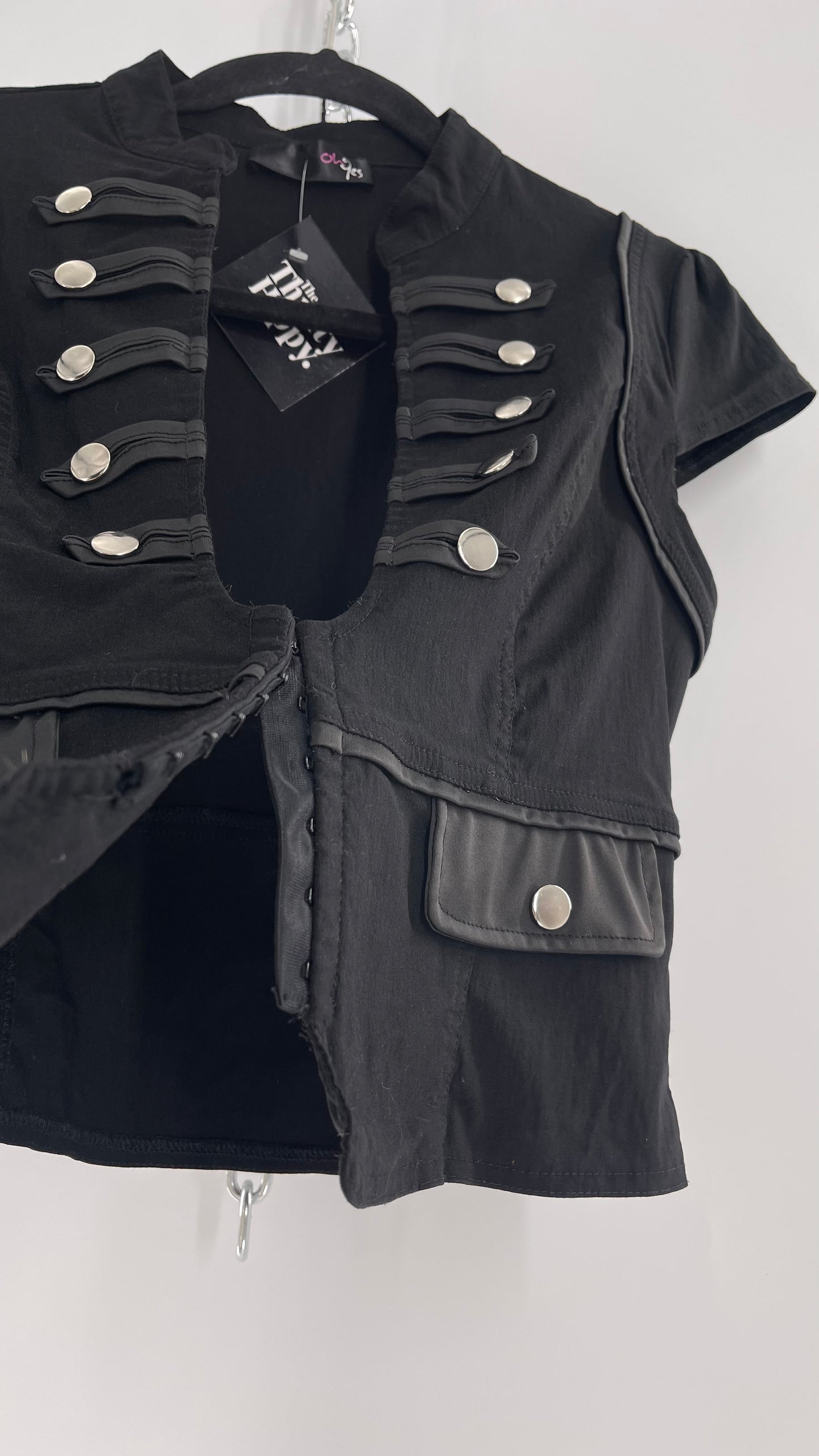 Vintage Black Double Breasted Military Steampunk Drummer Corset Top (Large)