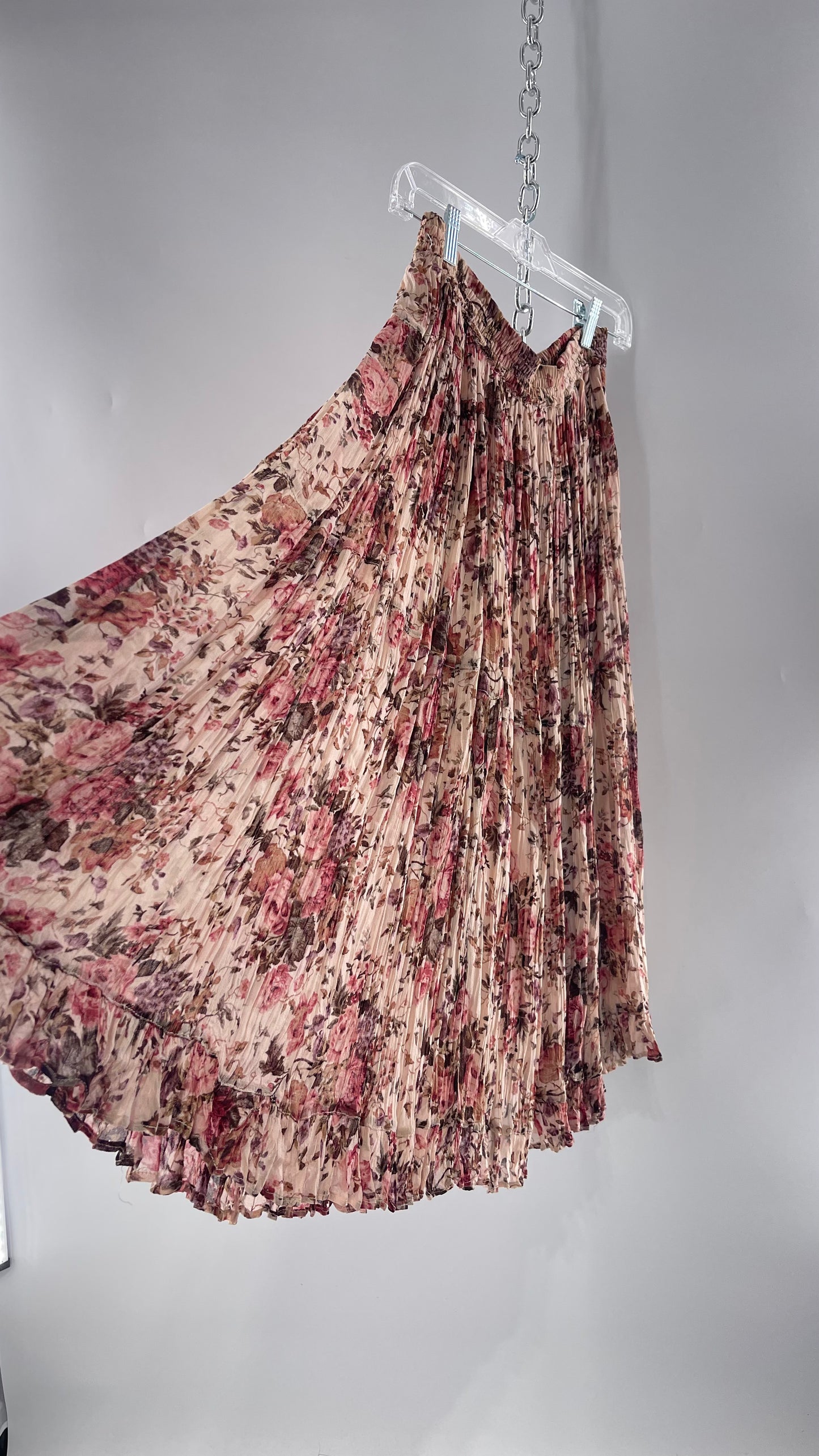 Vintage Hand Made Romantic Pink Floral Skirt (L)