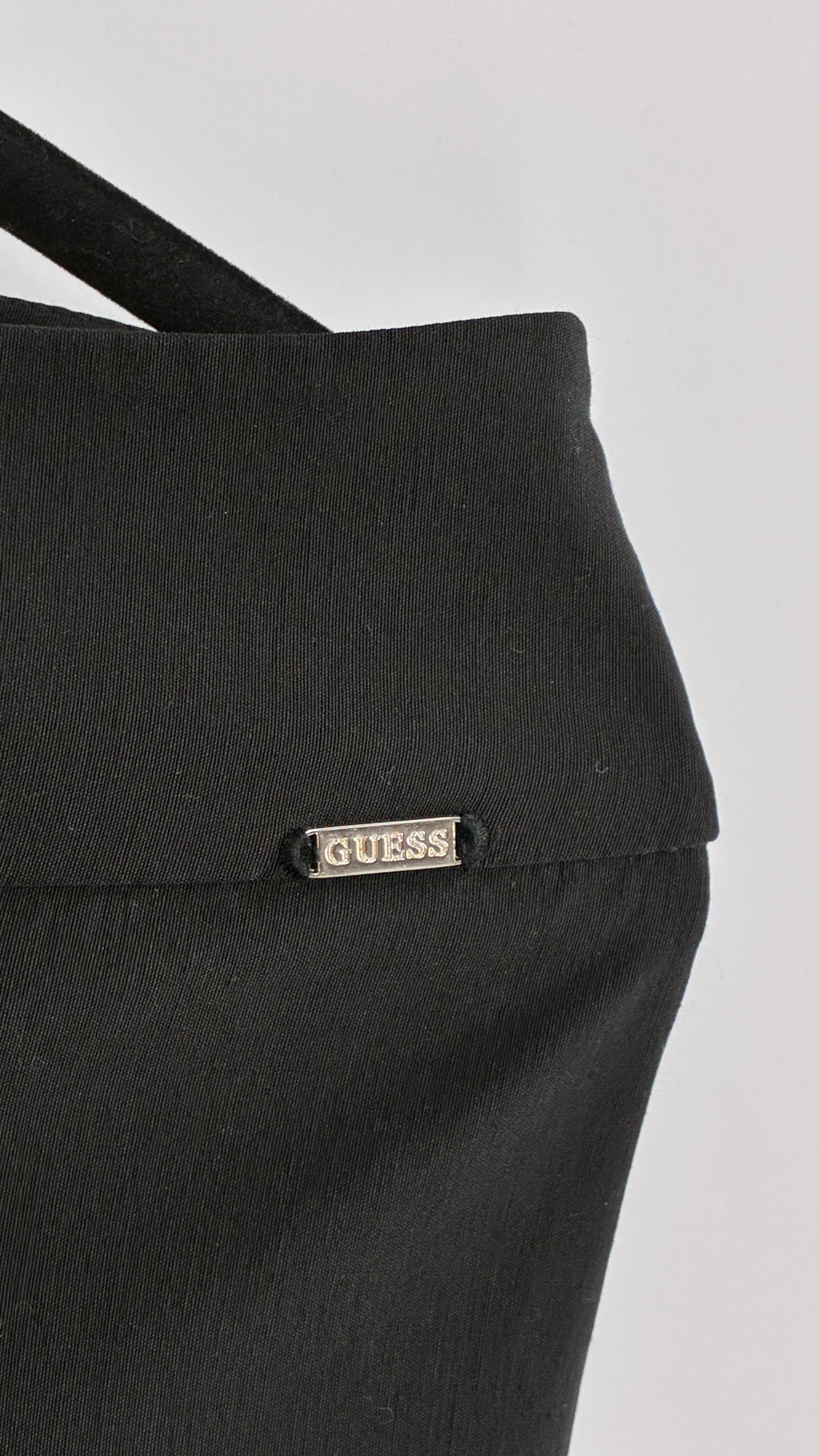 Vintage 1990s GUESS Stretch Low Rise Thick Waistband Black Kickflare (29)