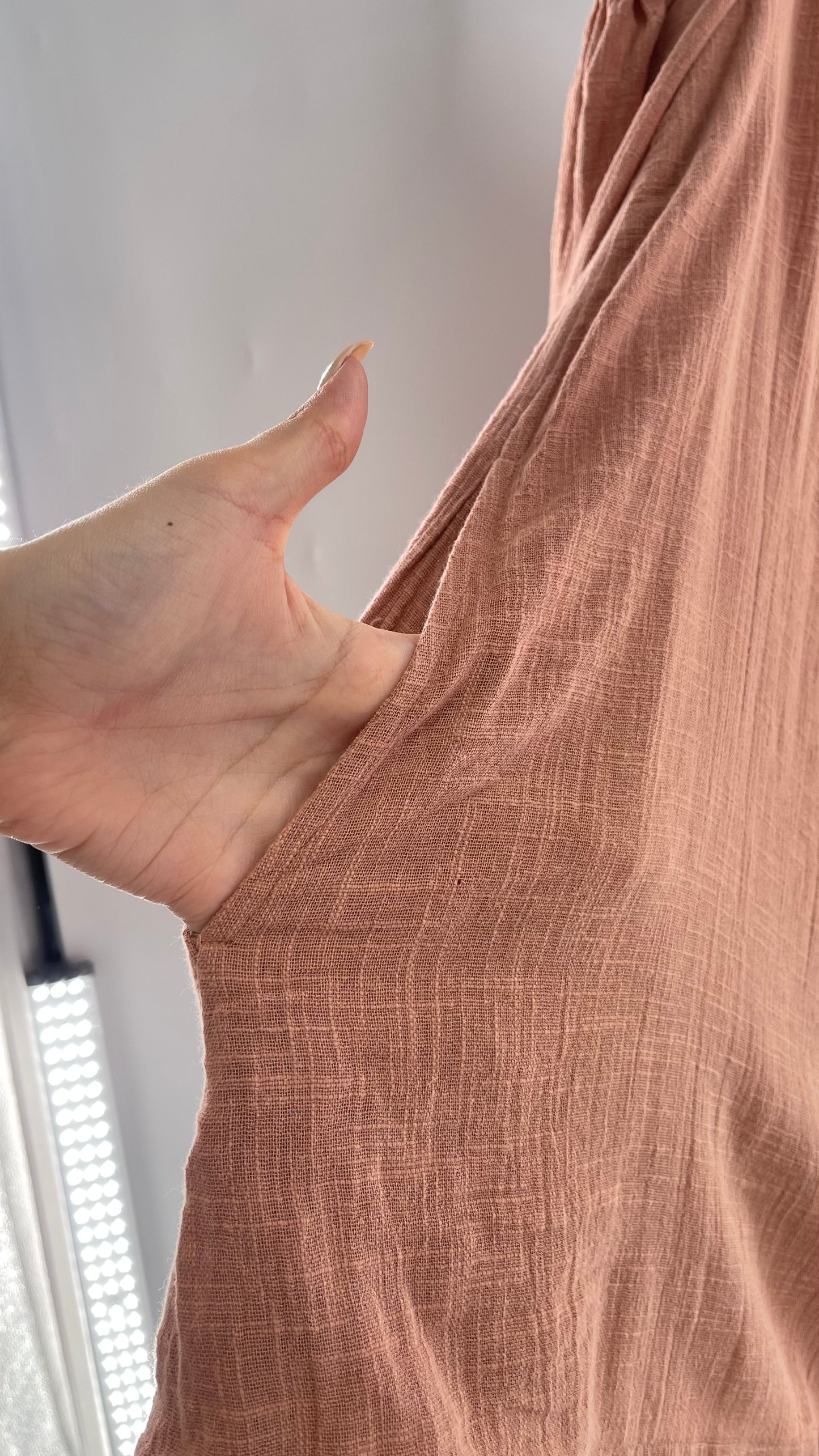 Free People Cotton Blush Pink Button Front Cold Shoulder Dress (Medium)
