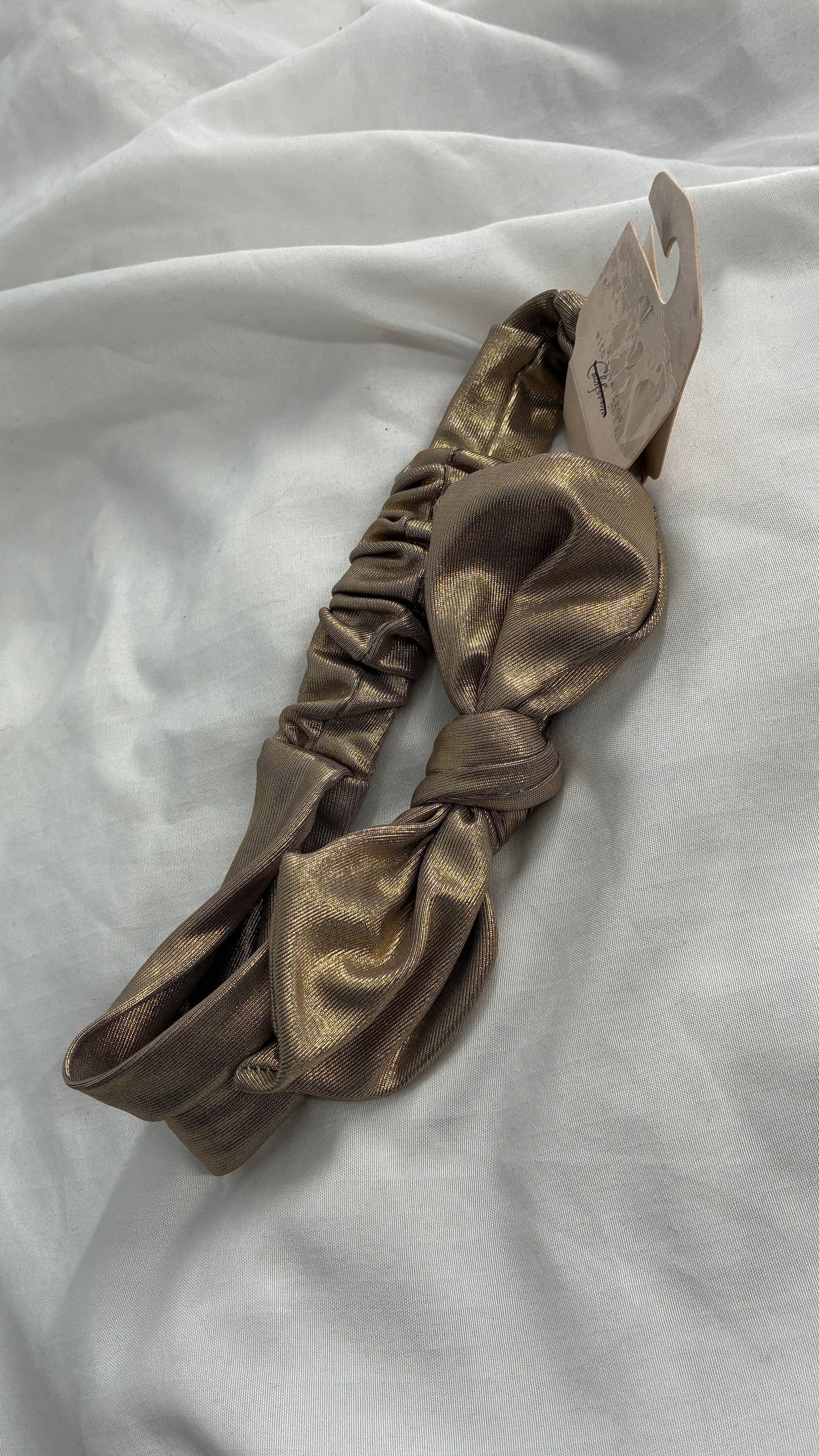 Bronze Metallic Gold Headband with Tags Attached