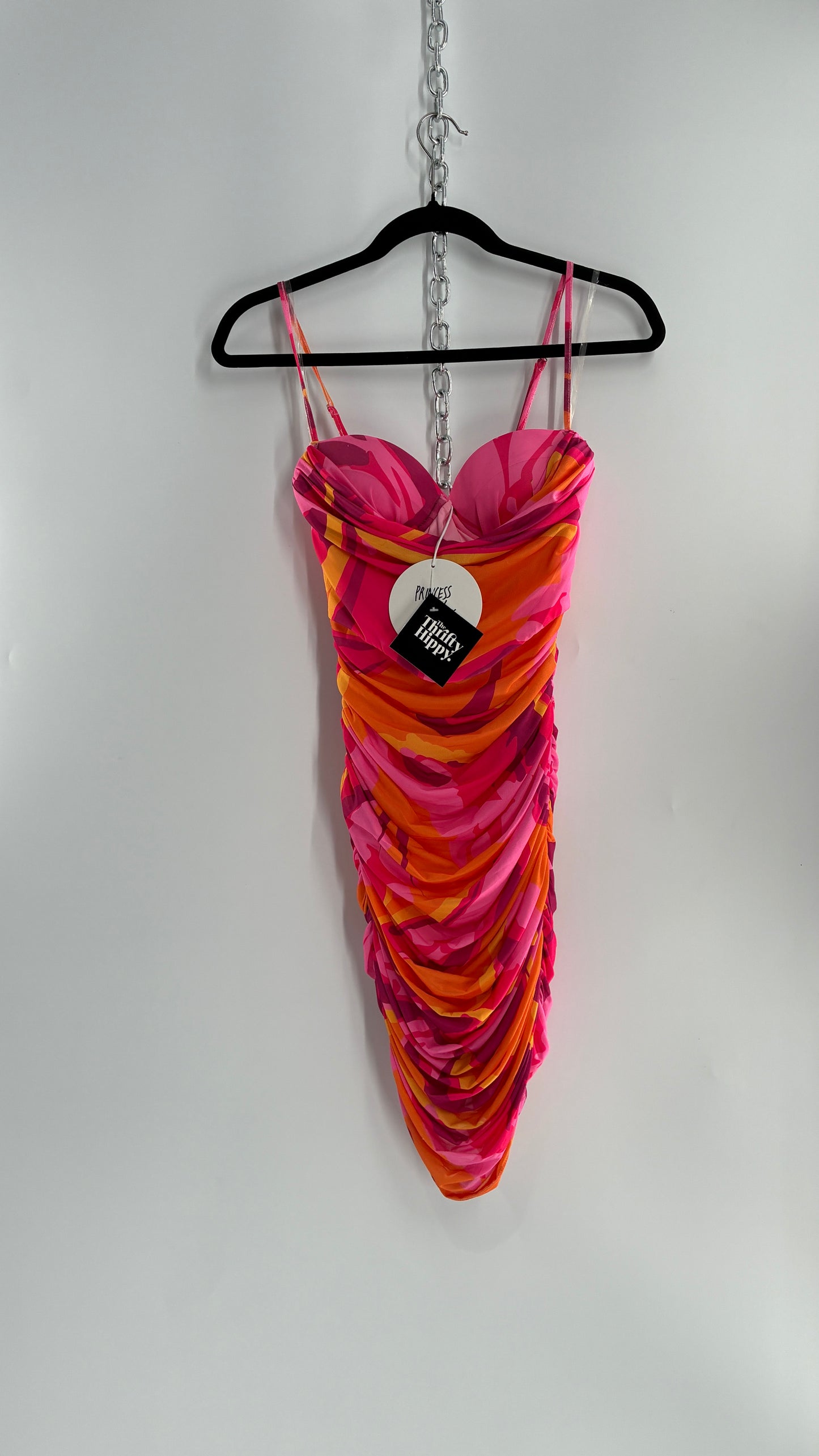 Princess Polly Sunset Ruched Mini Dress with Draped Bust, Underwire Exposed Bra, and Tags Attached (0)